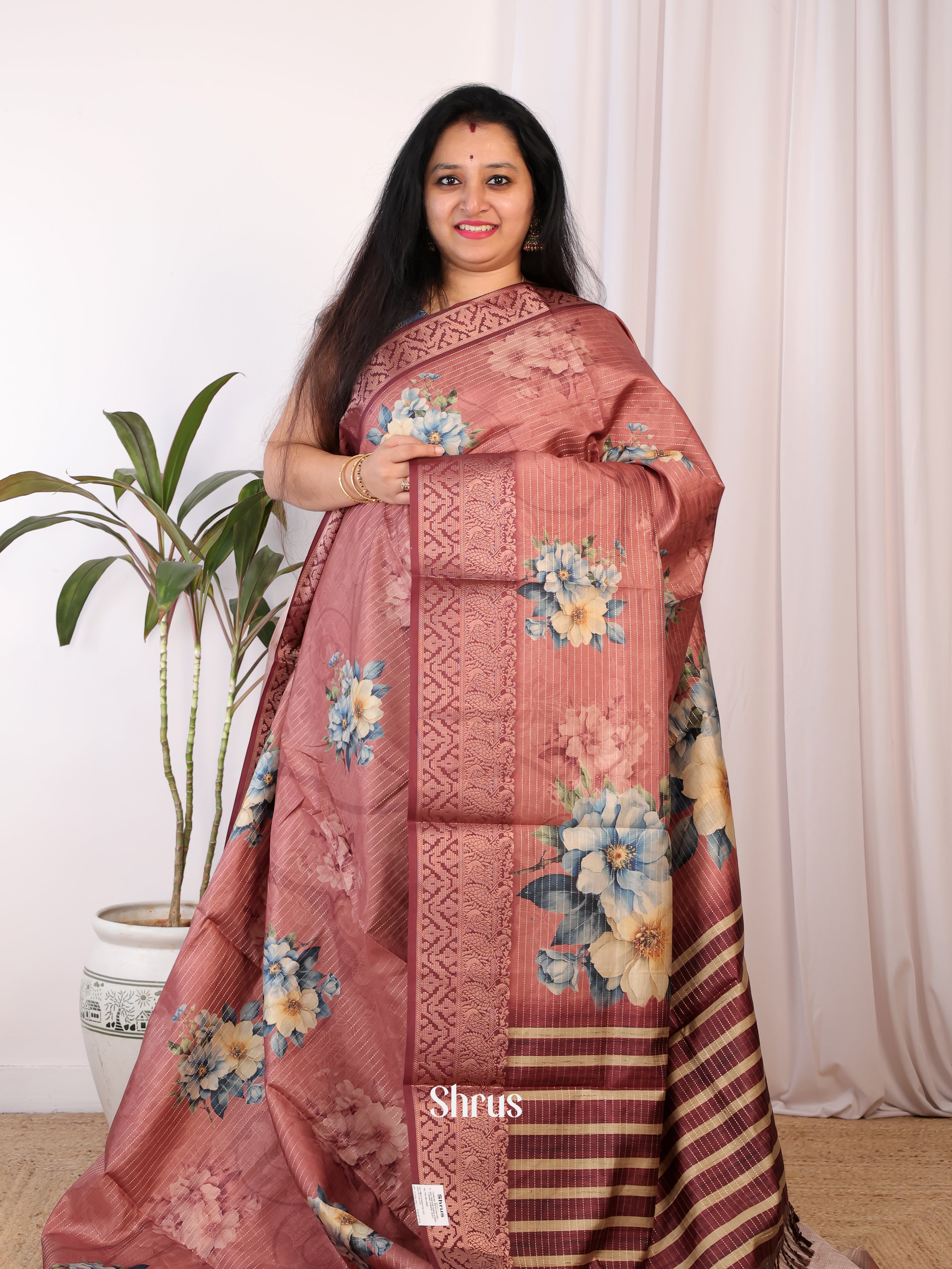 Onion Peel - Semi Chanderi Saree - Shop on Shrus.com