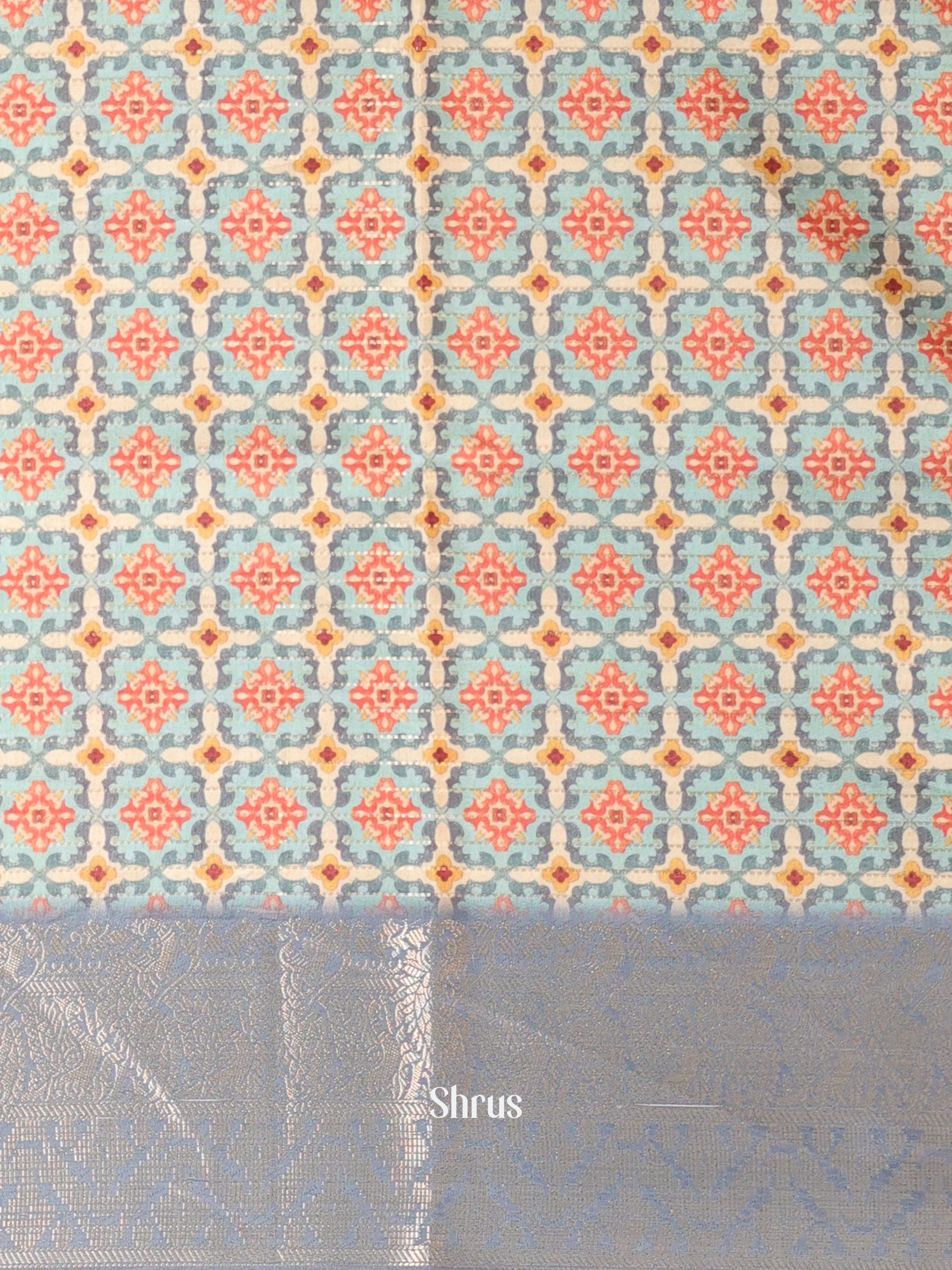 Blue- Semi Chanderi Saree - Shop on Shrus.com