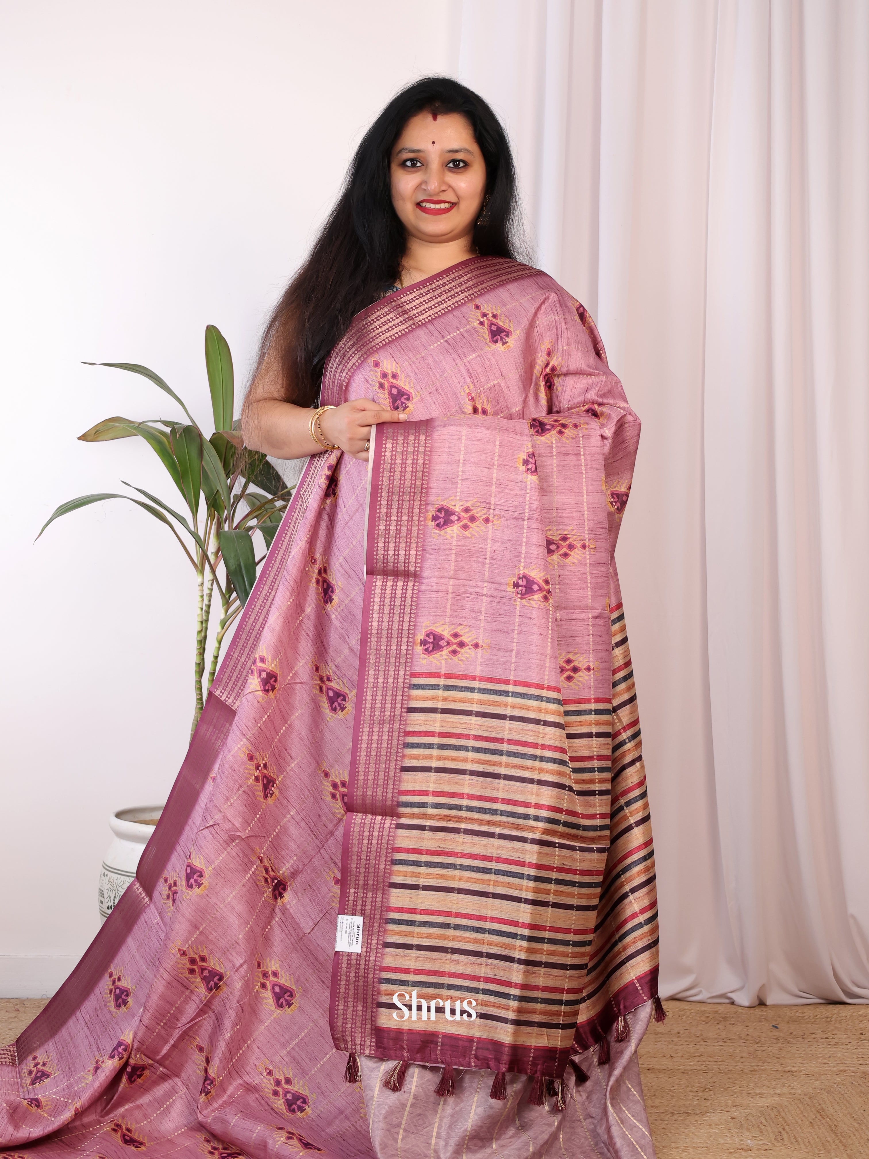 Purple - Semi Chanderi Saree - Shop on Shrus.com