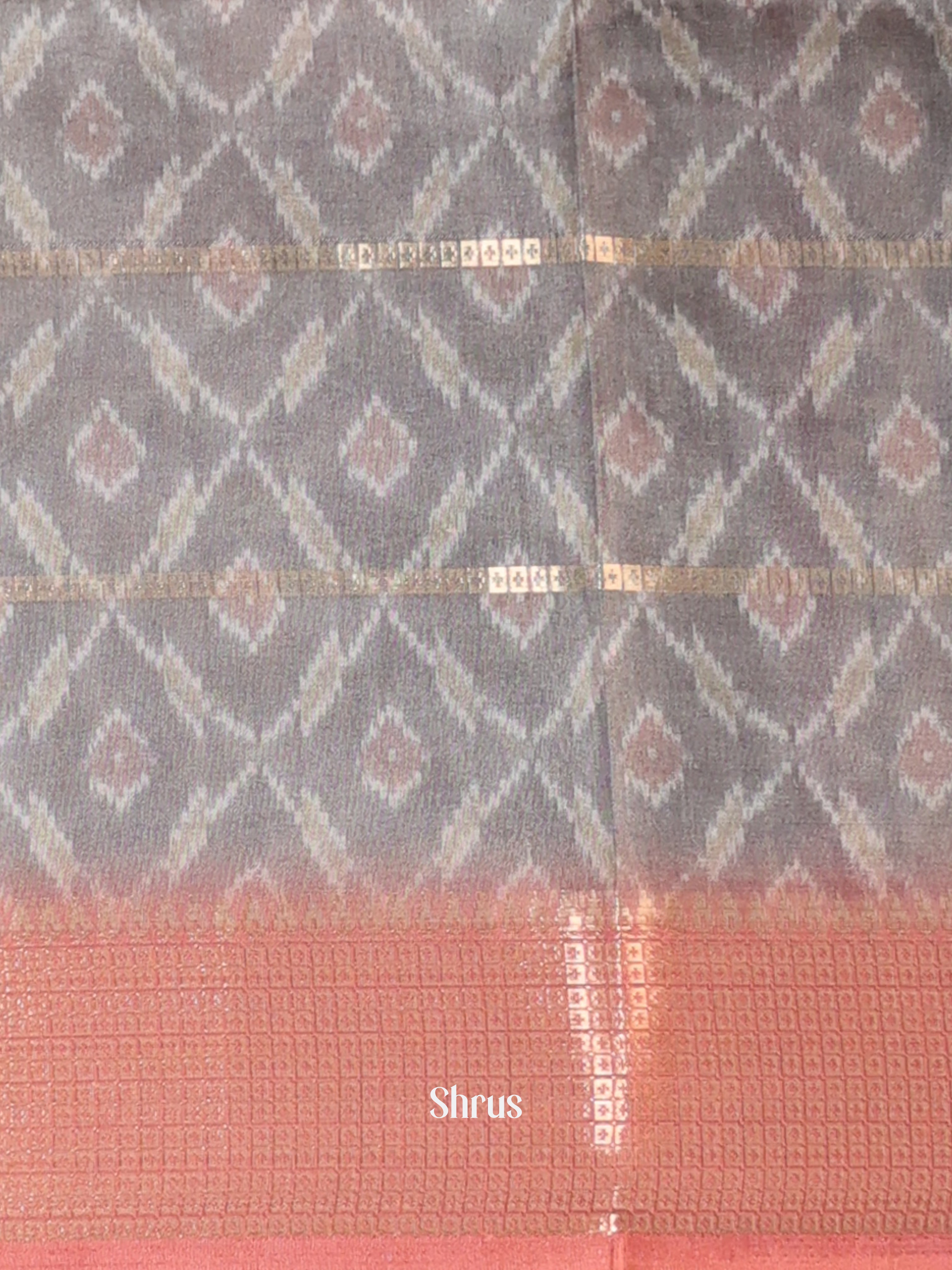 Dusty Pink & Grey - Semi Chanderi Saree - Shop on Shrus.com