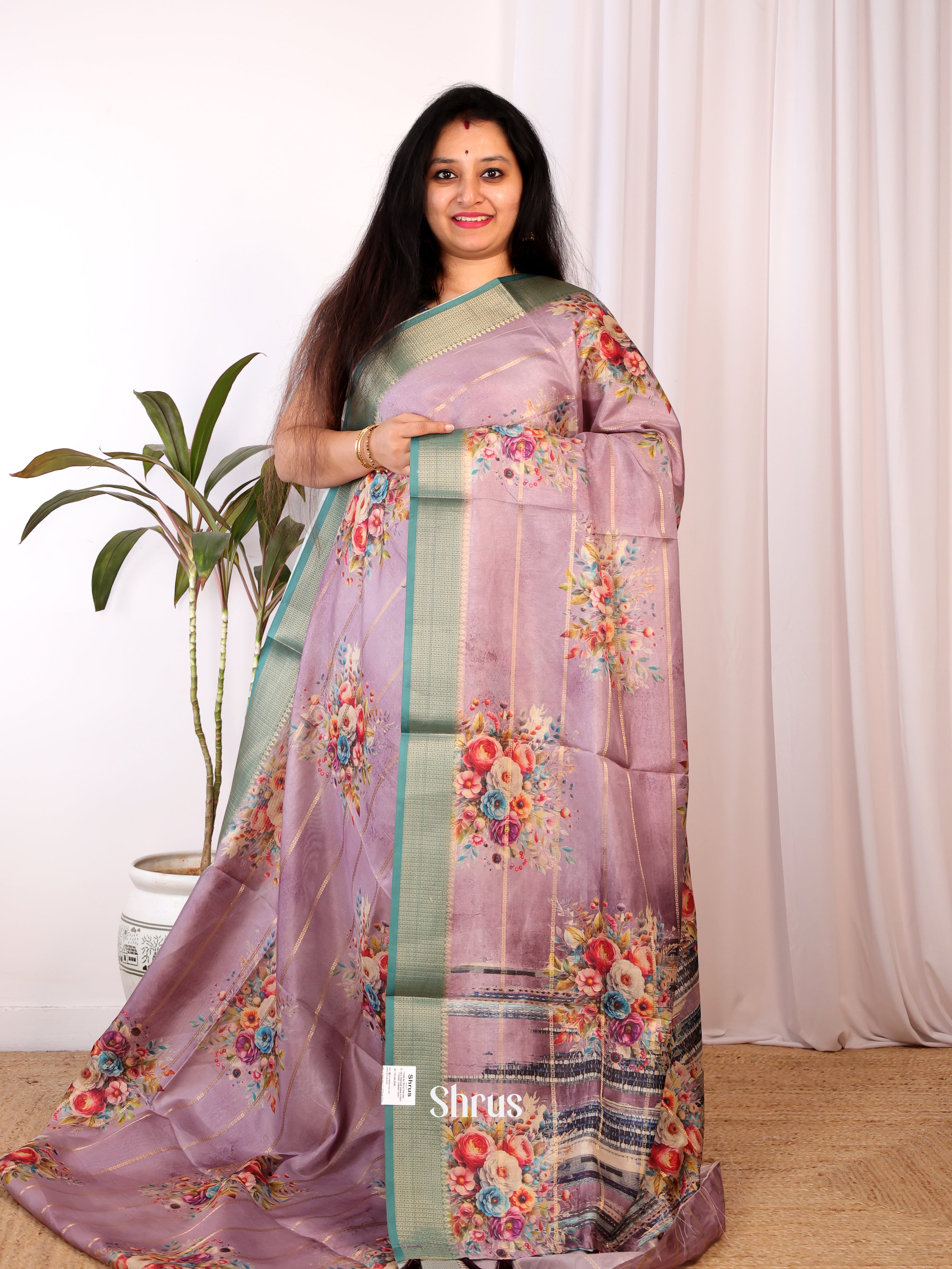 Lavender & Blue - Semi Chanderi Saree - Shop on Shrus.com