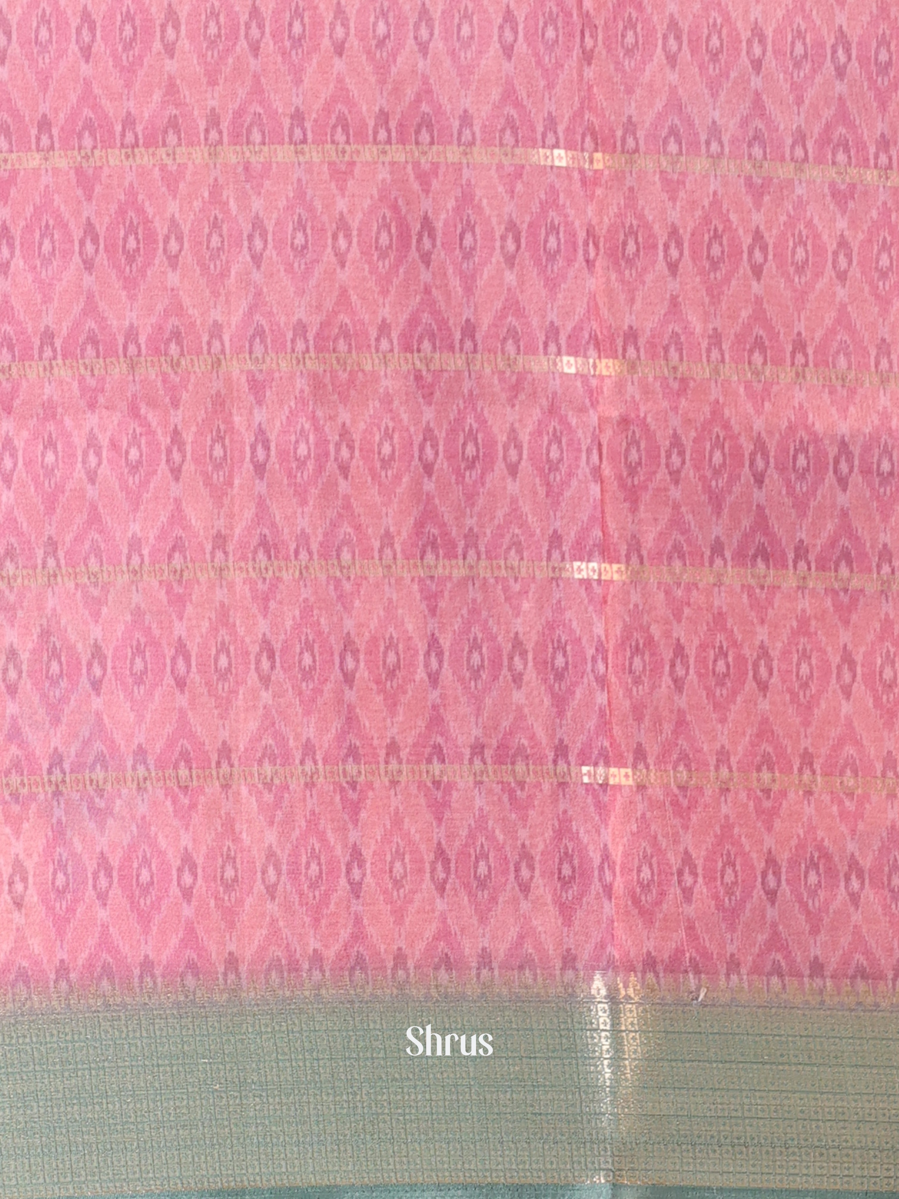Pink & Green - Semi Chanderi Saree - Shop on Shrus.com