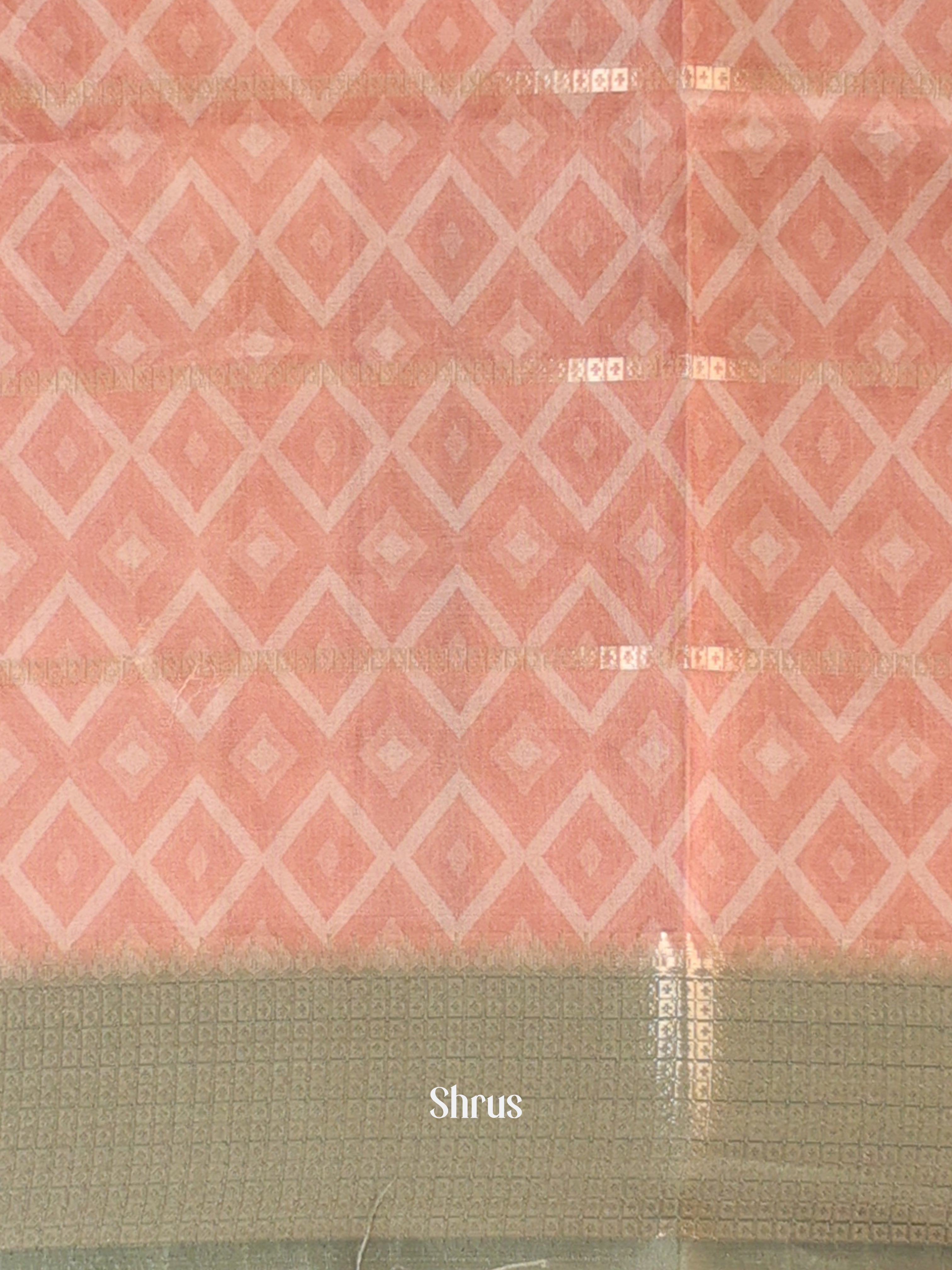 Dusty Brown & Green - Semi Chanderi Saree - Shop on Shrus.com