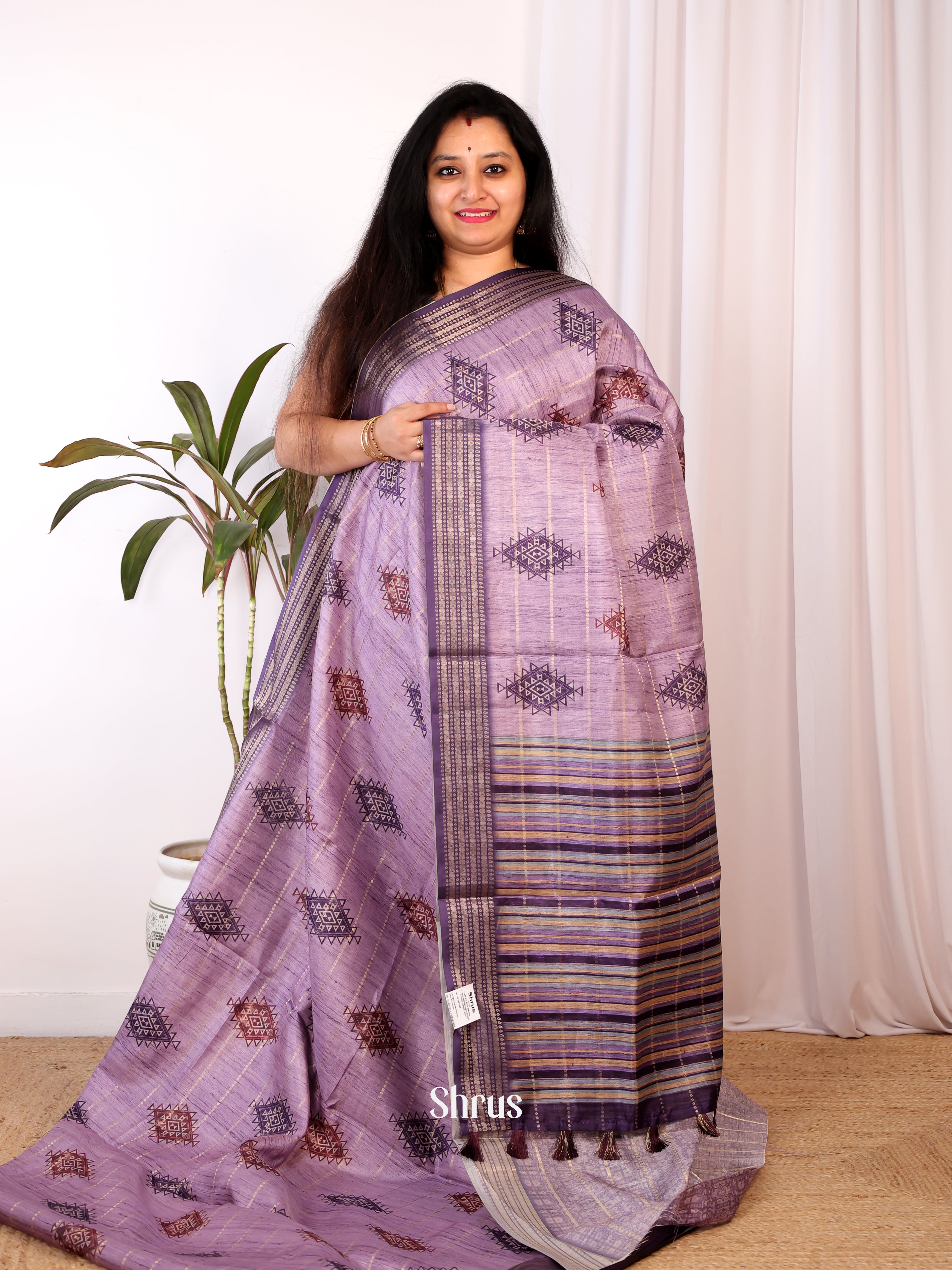 Purple - Semi Chanderi Saree - Shop on Shrus.com