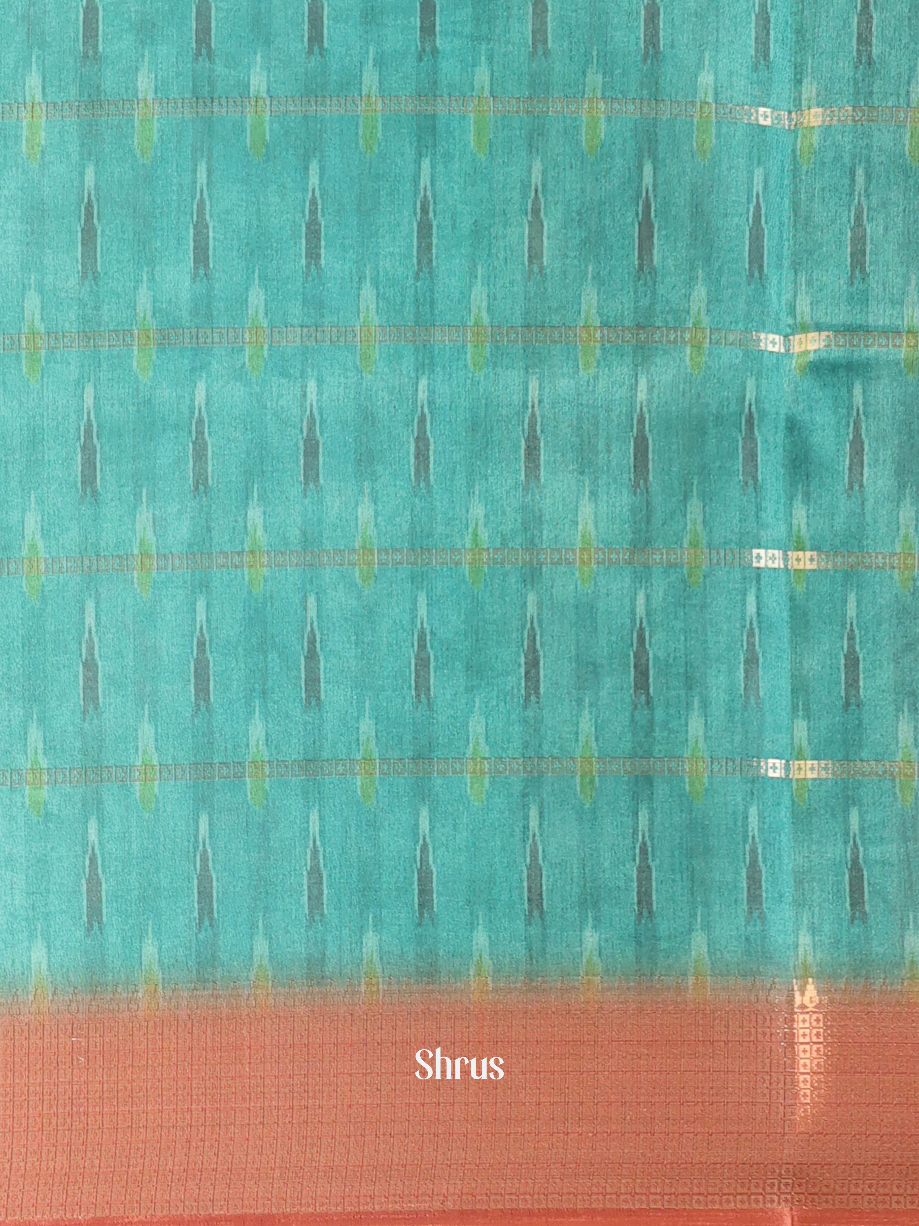 Blue & Green- Semi Chanderi Saree - Shop on Shrus.com