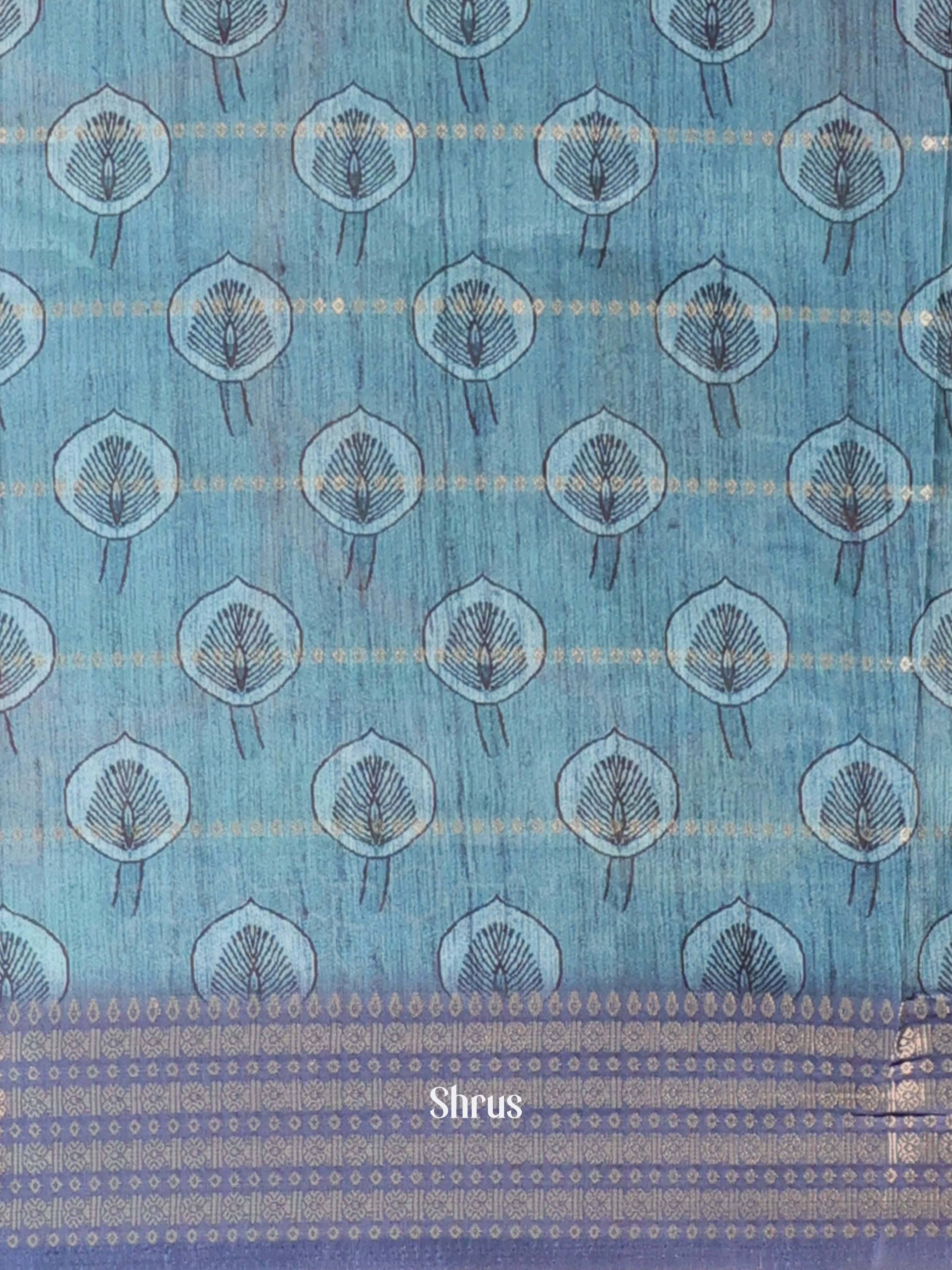Blue - Semi Chanderi Saree - Shop on Shrus.com