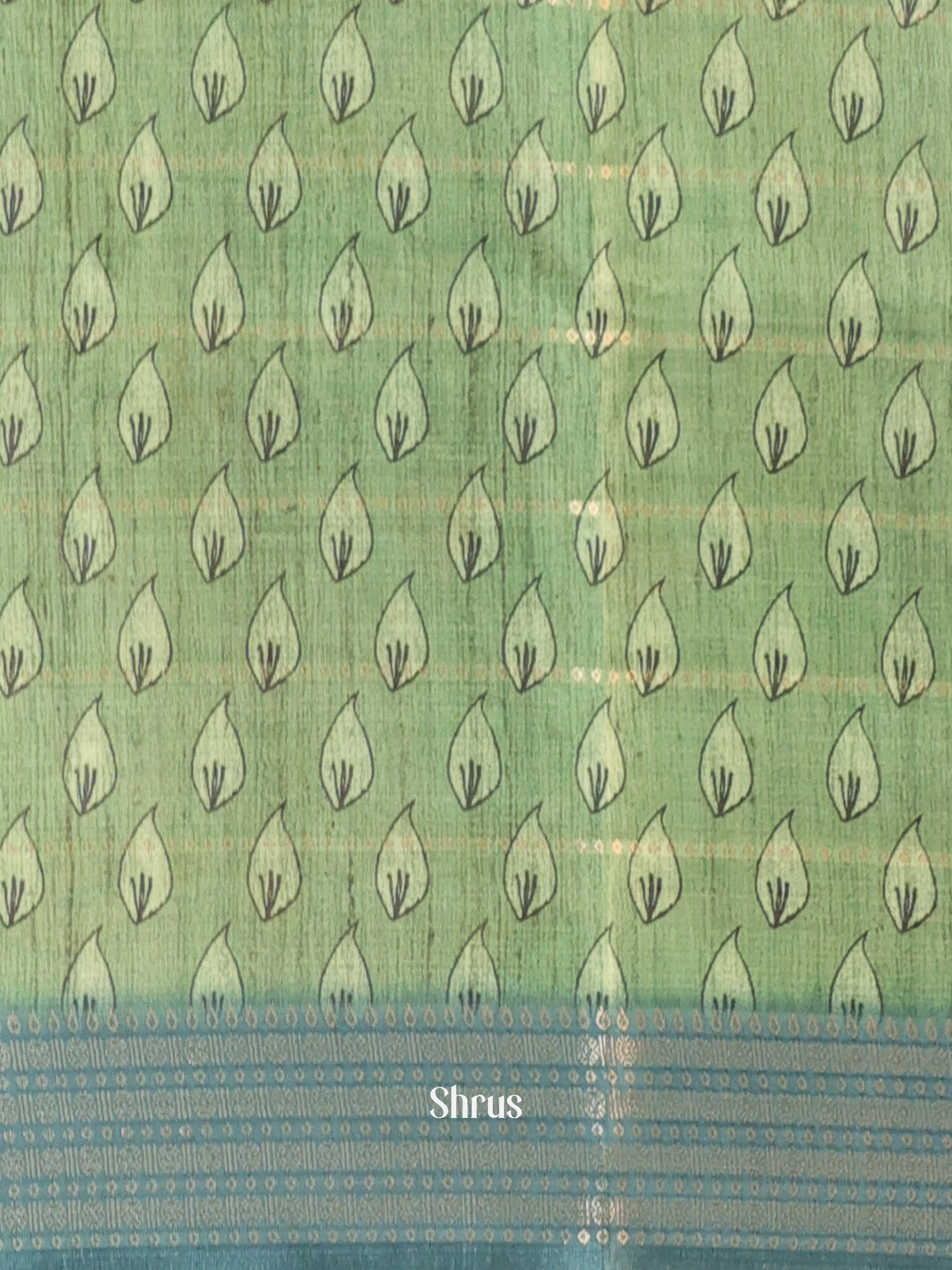 Green & Blue - Semi Chanderi Saree - Shop on Shrus.com