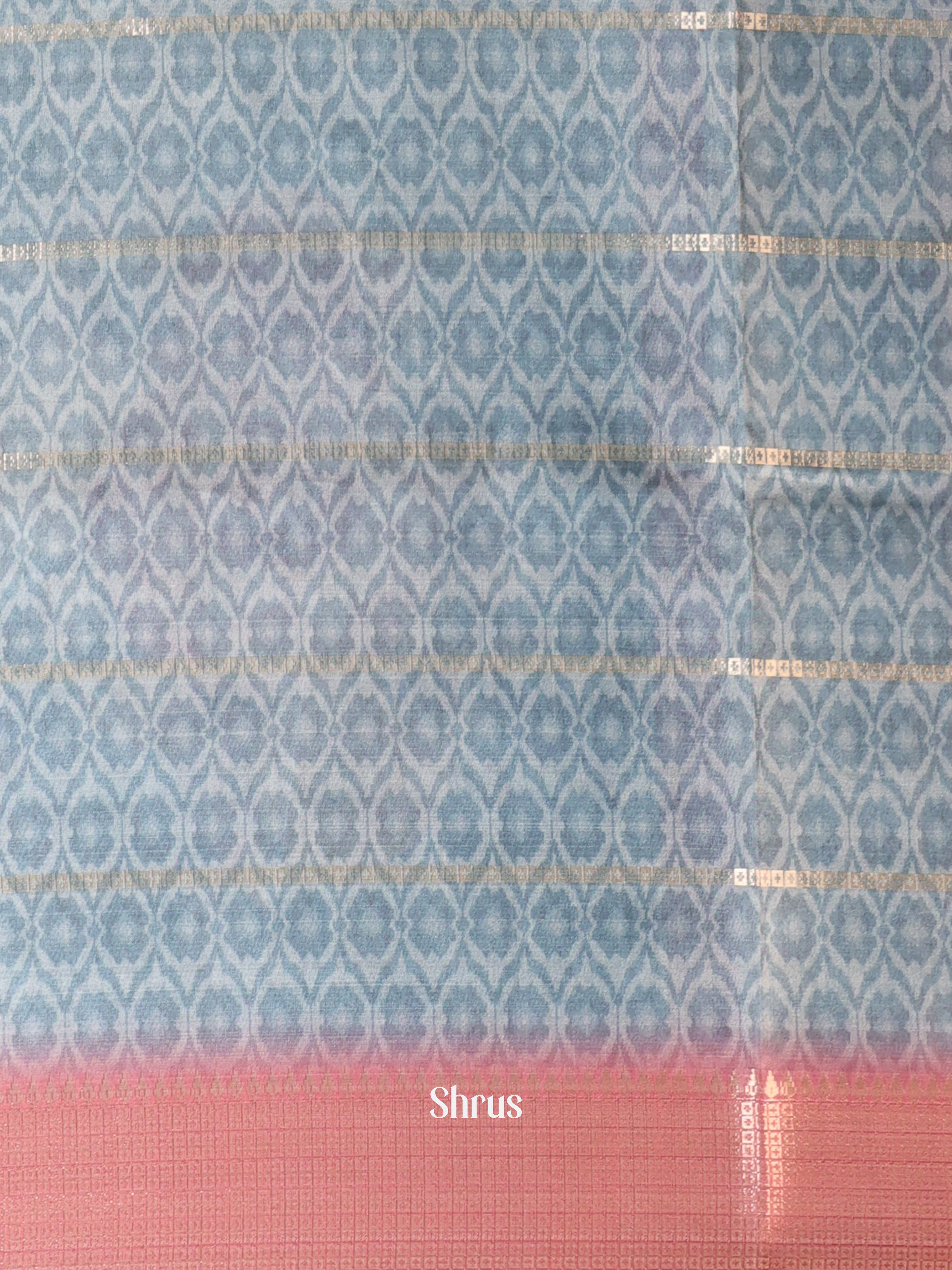 Beige & Blue - Semi Chanderi Saree - Shop on Shrus.com