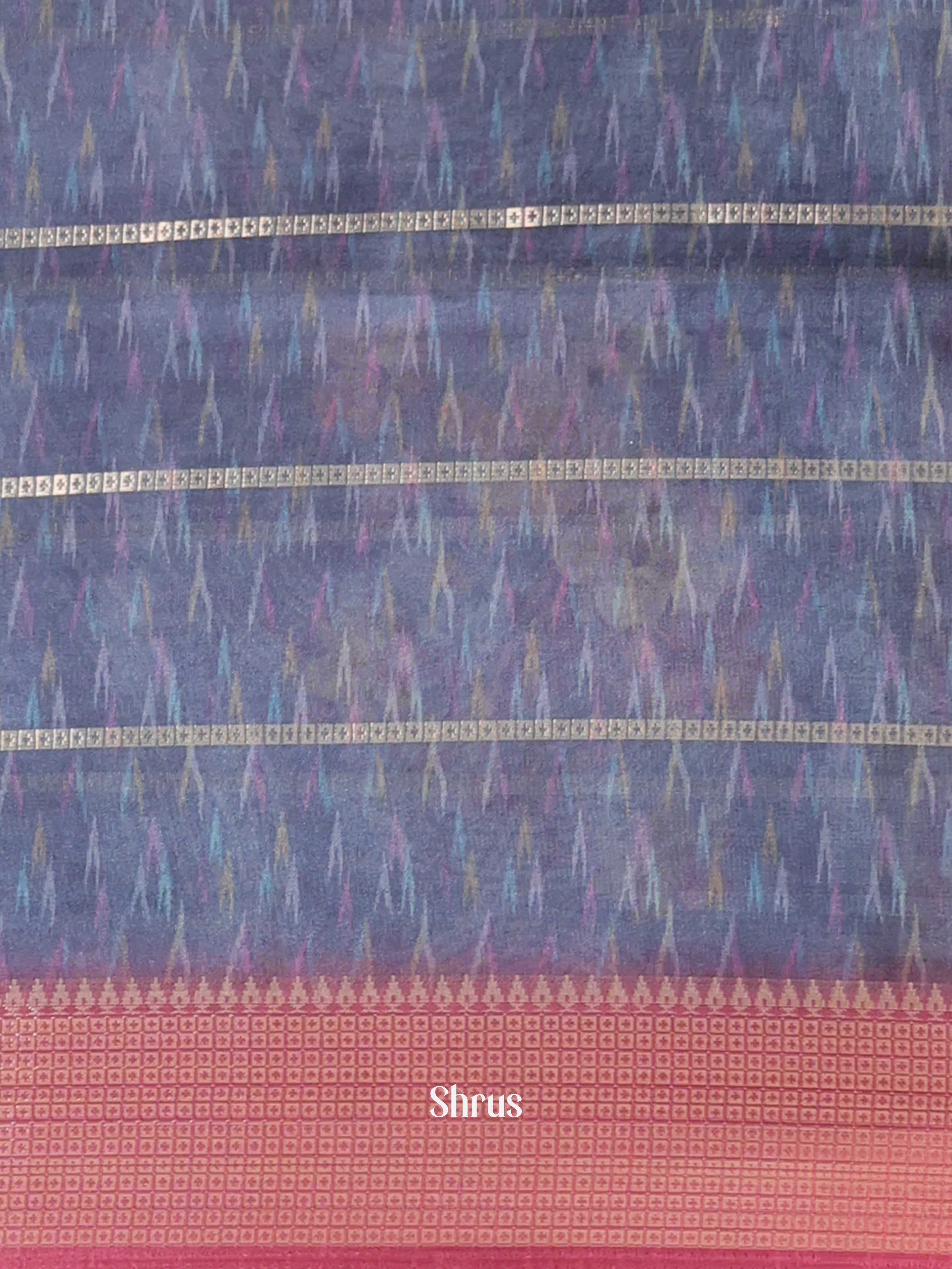 Dusty Brown & Blue- Semi Chanderi Saree - Shop on Shrus.com