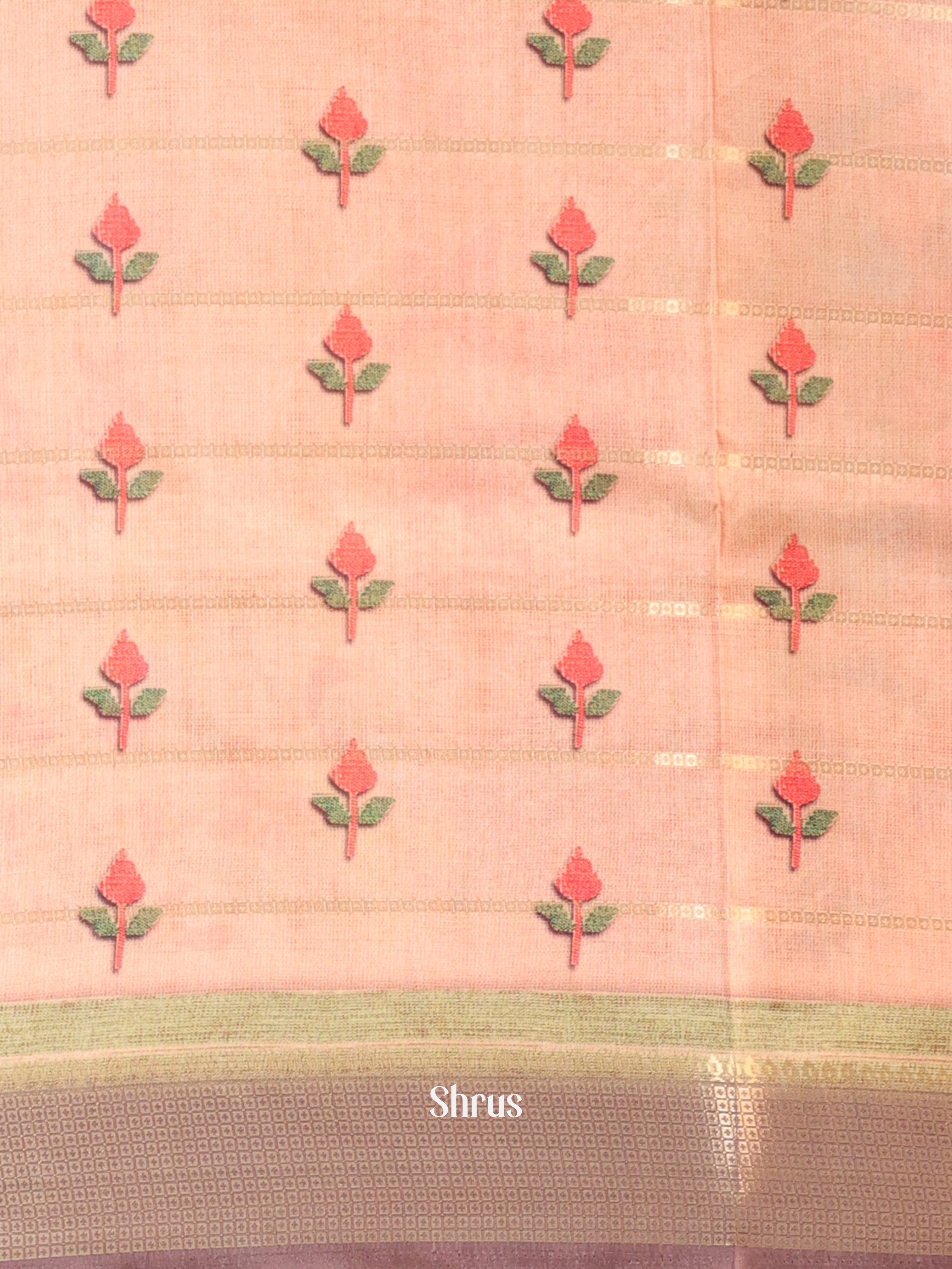 Peach & Brown - Semi Chanderi Saree - Shop on Shrus.com