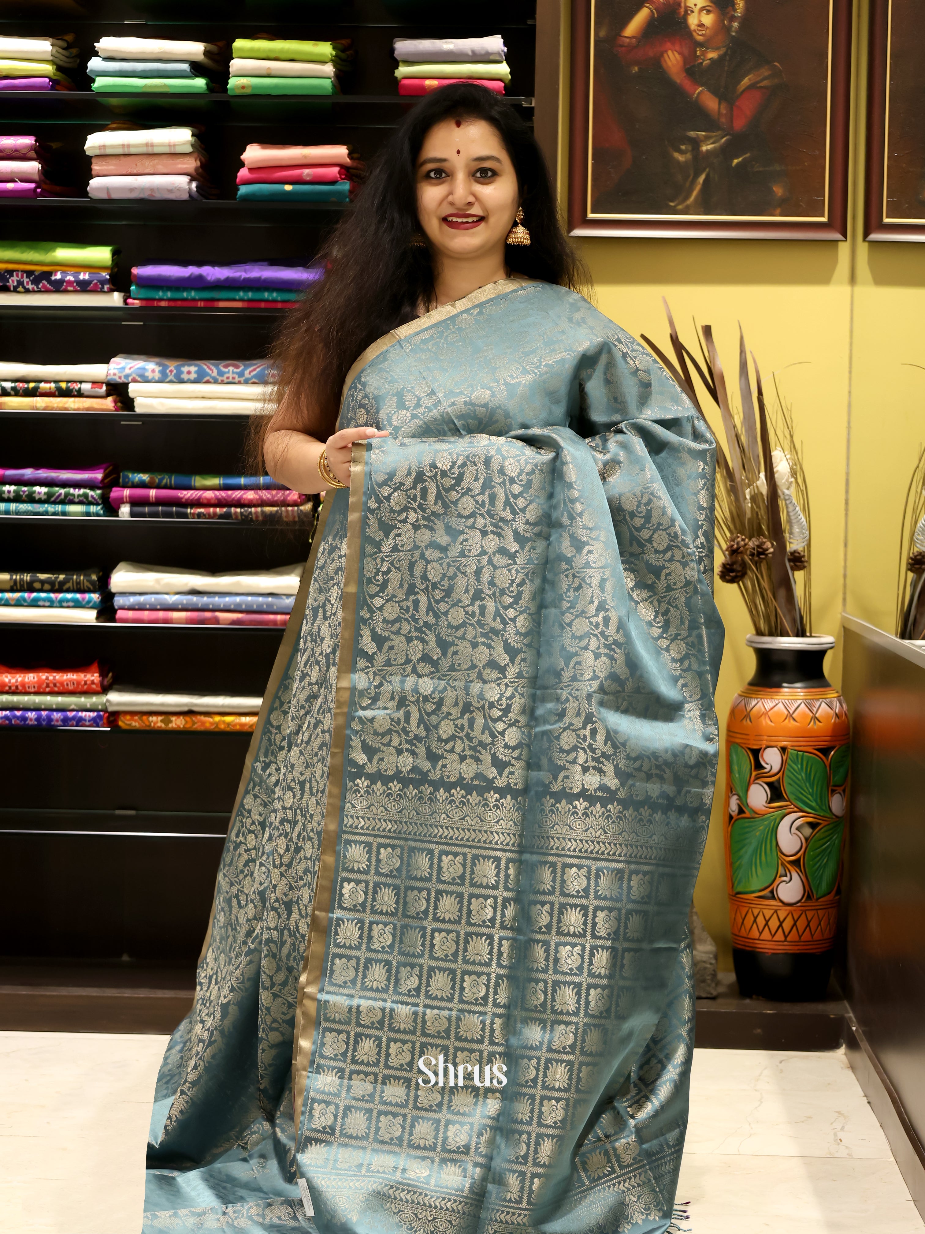 Grey & Purple- Soft Silk Saree - Shop on Shrus.com