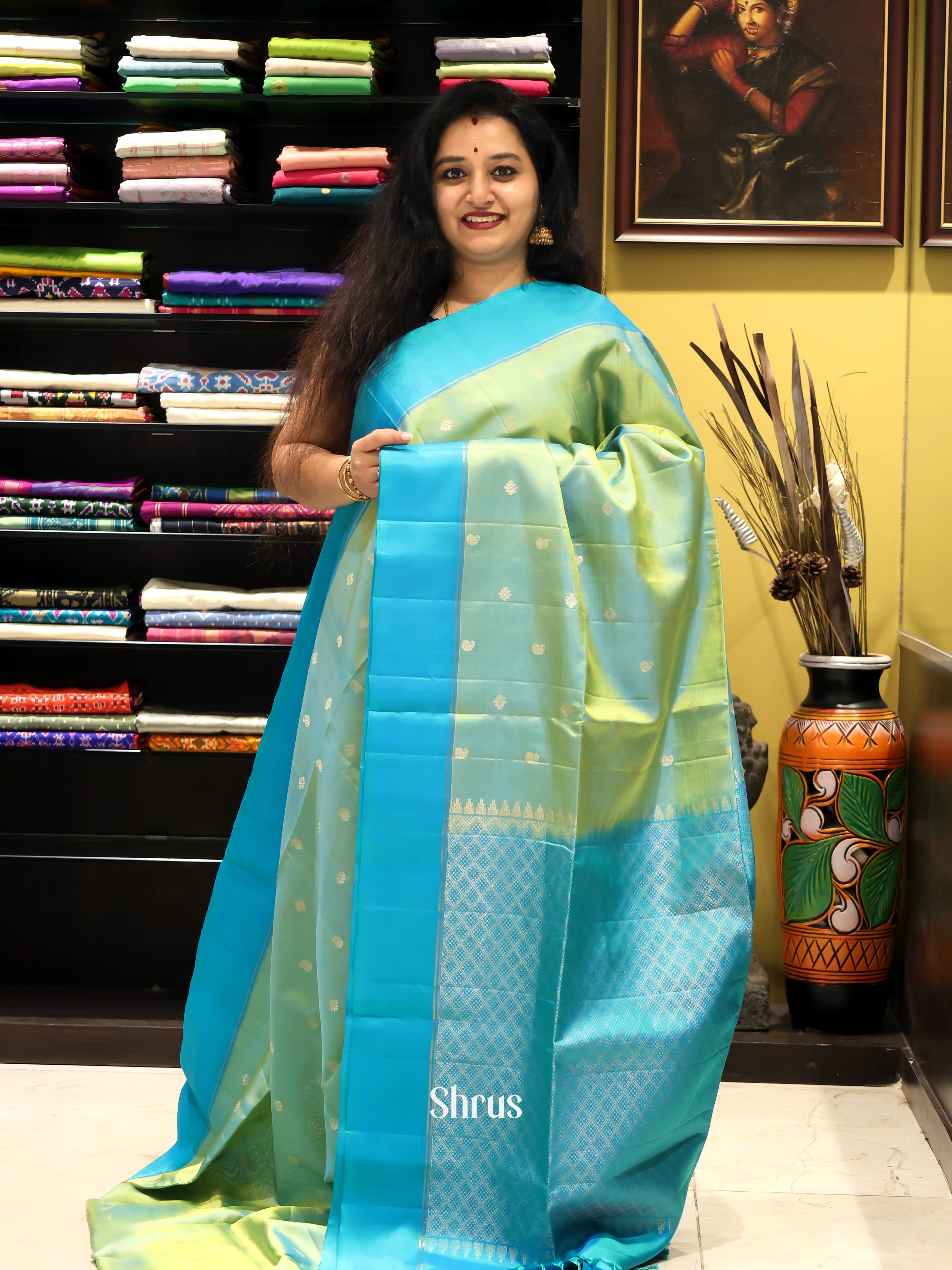 Green & Blue - Soft Silk Saree - Shop on Shrus.com