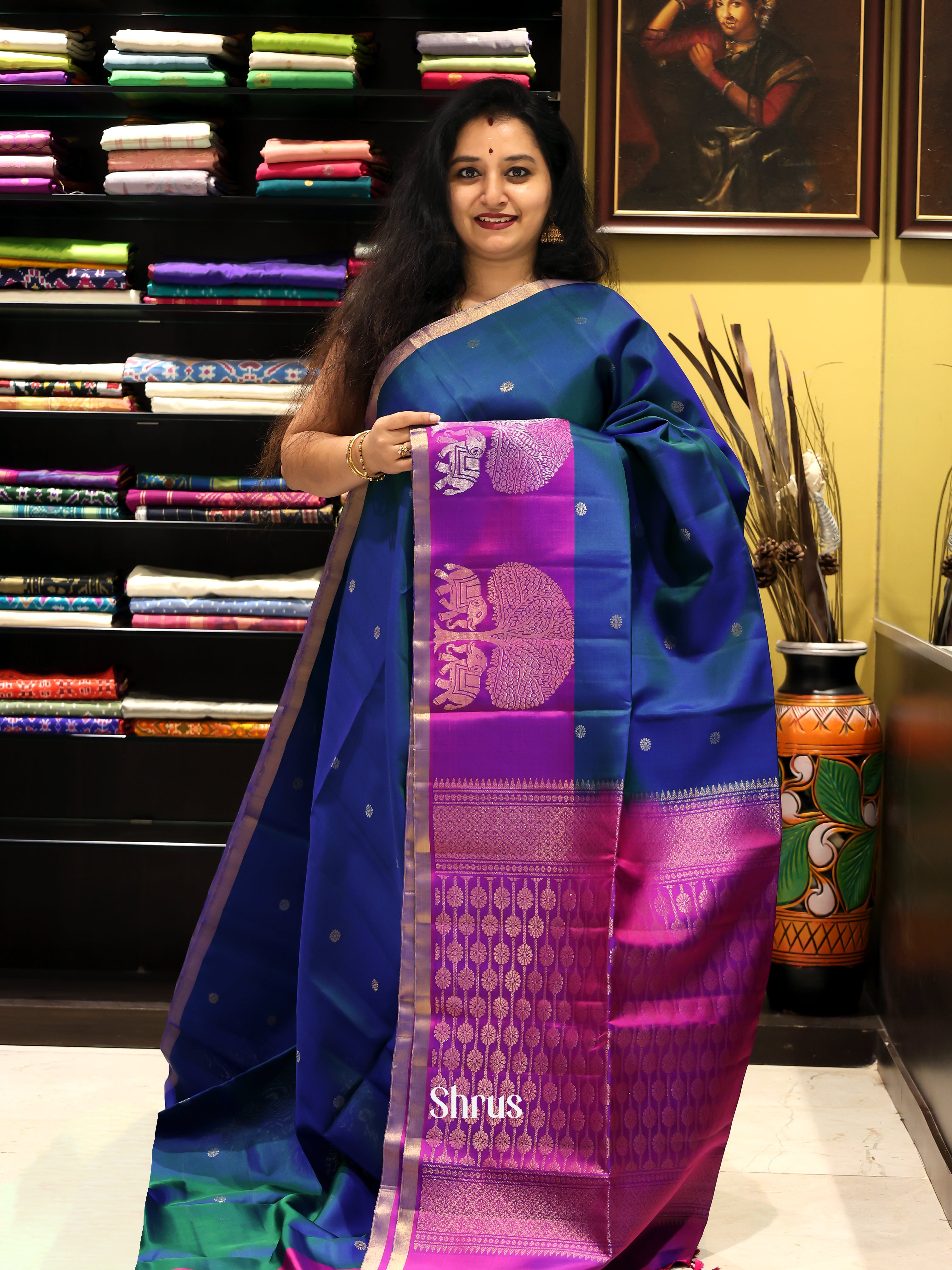 Blue & Purple - Soft Silk Saree - Shop on Shrus.com