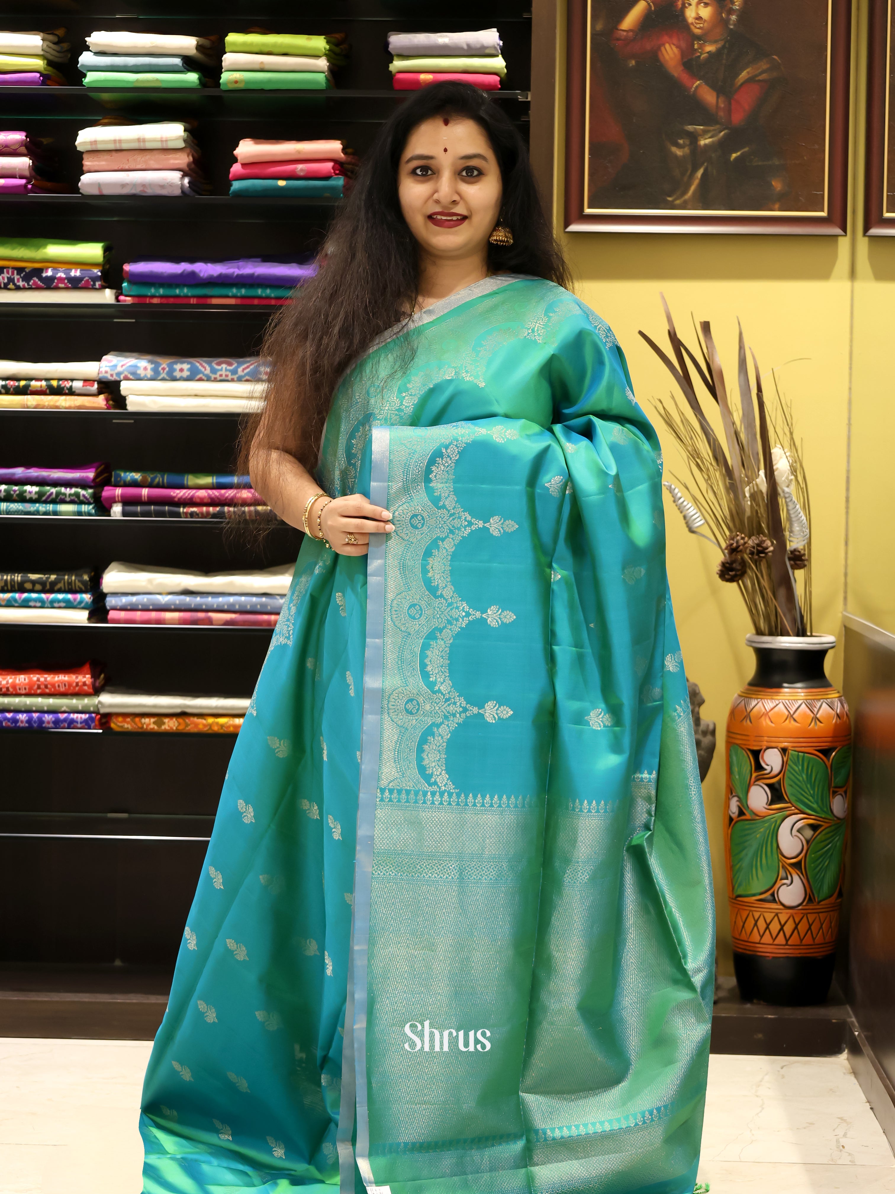 Teal Green(Single Tone)- Soft Silk Saree - Shop on Shrus.com