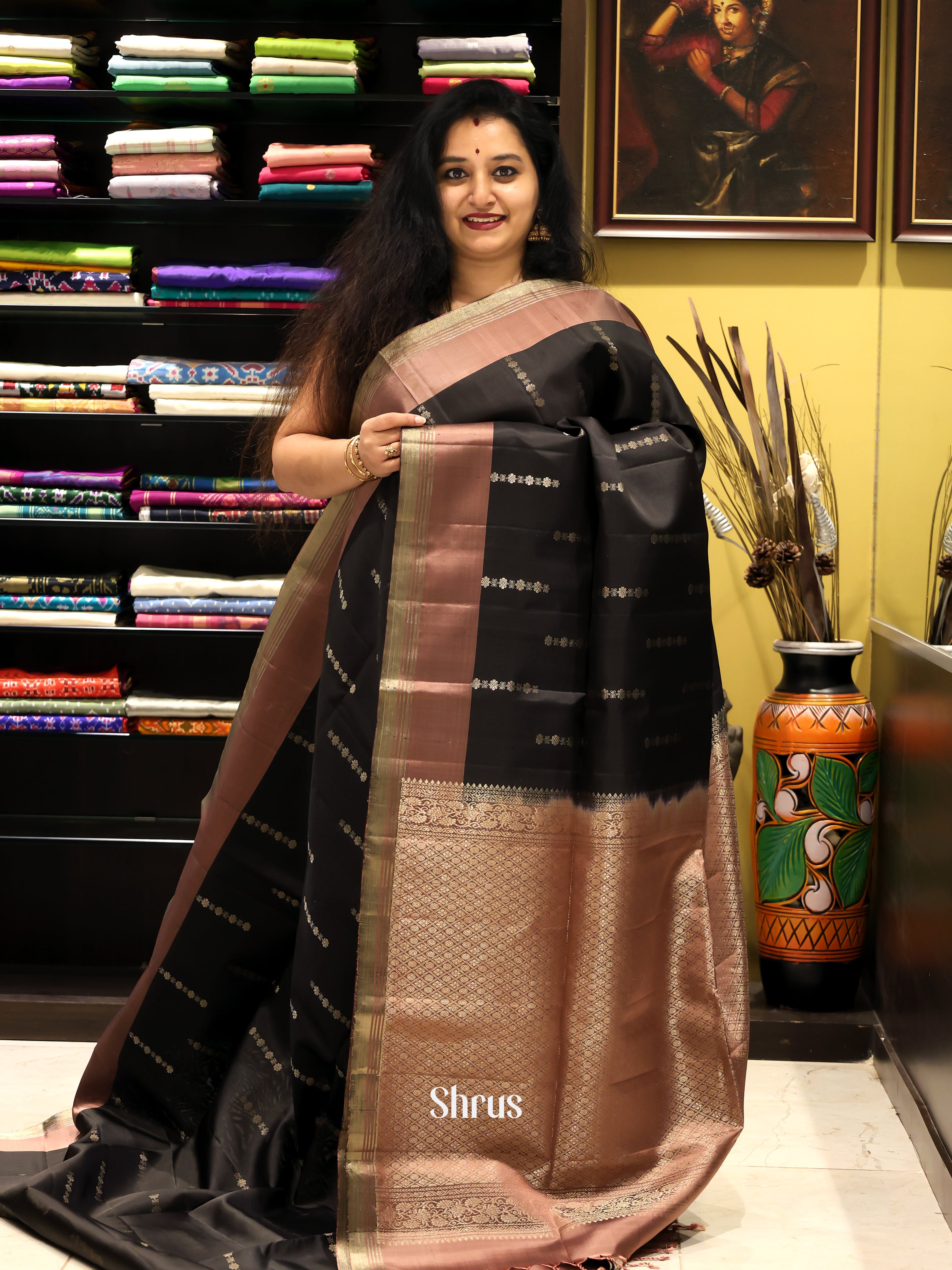 Black & Brown - Soft Silk Saree - Shop on Shrus.com