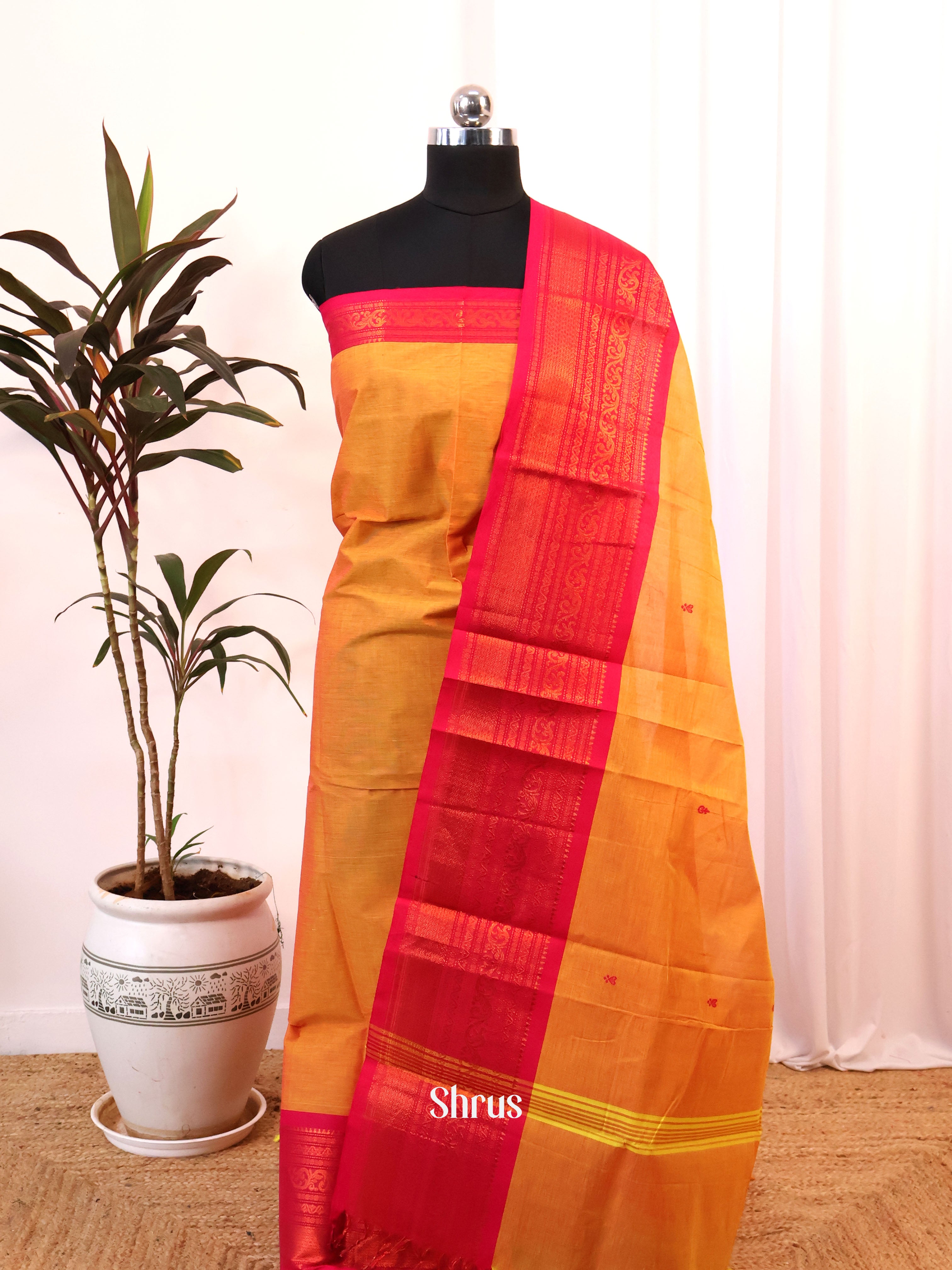 Mustard - chettinad top & dupatta combo - Shop on Shrus.com