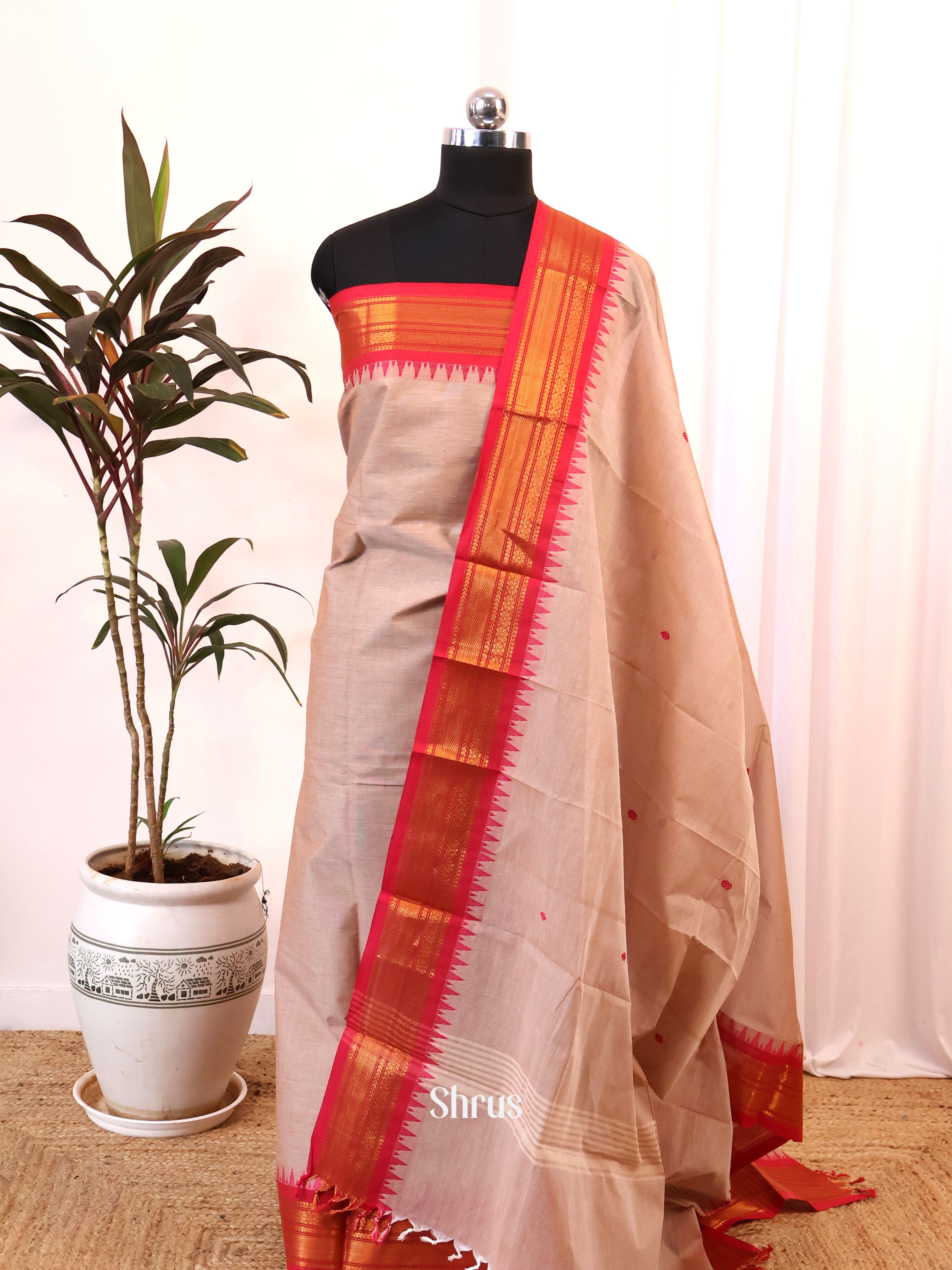 Grey - chettinad top & dupatta combo - Shop on Shrus.com
