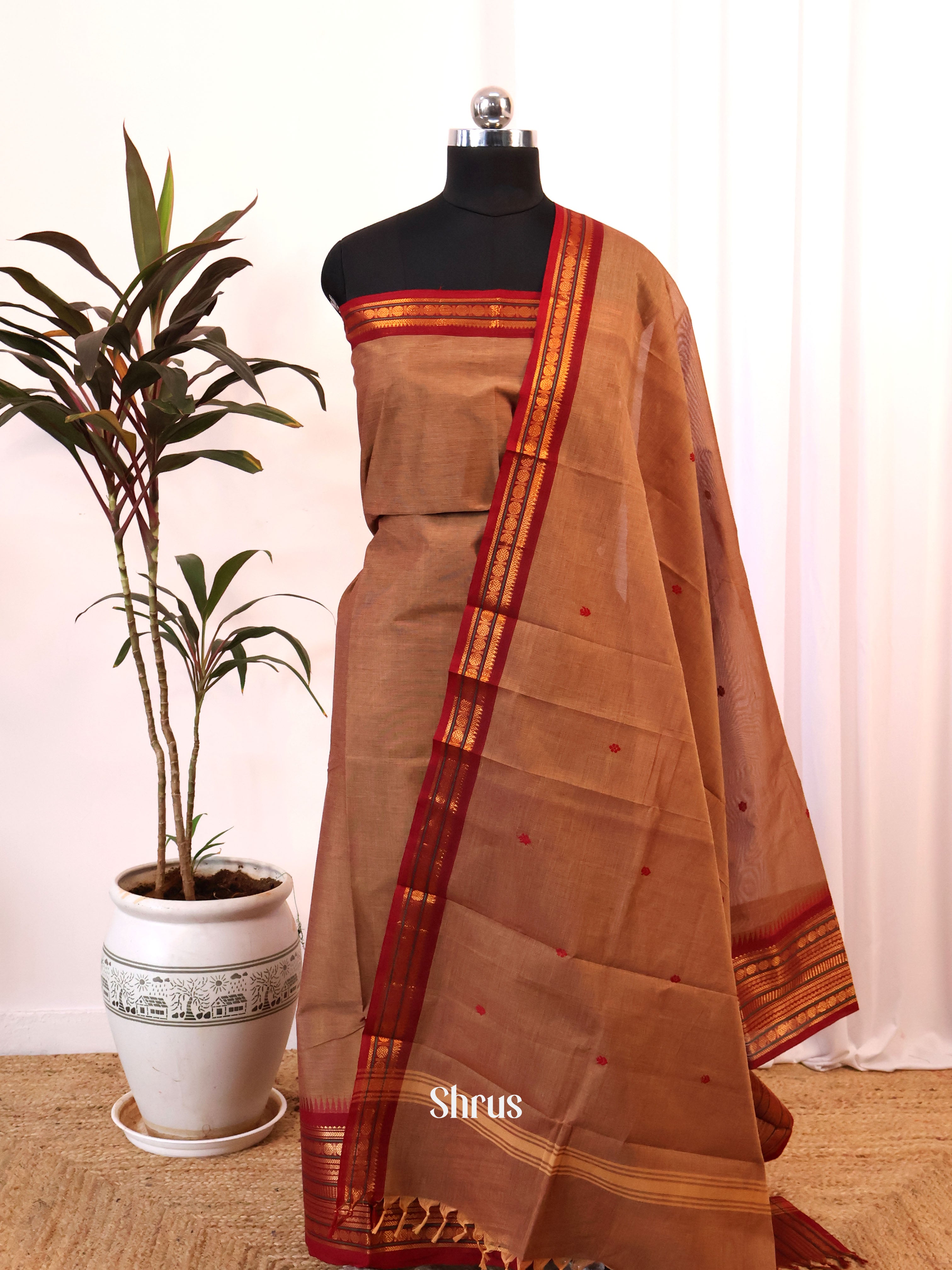 Brown - chettinad top & dupatta combo - Shop on Shrus.com