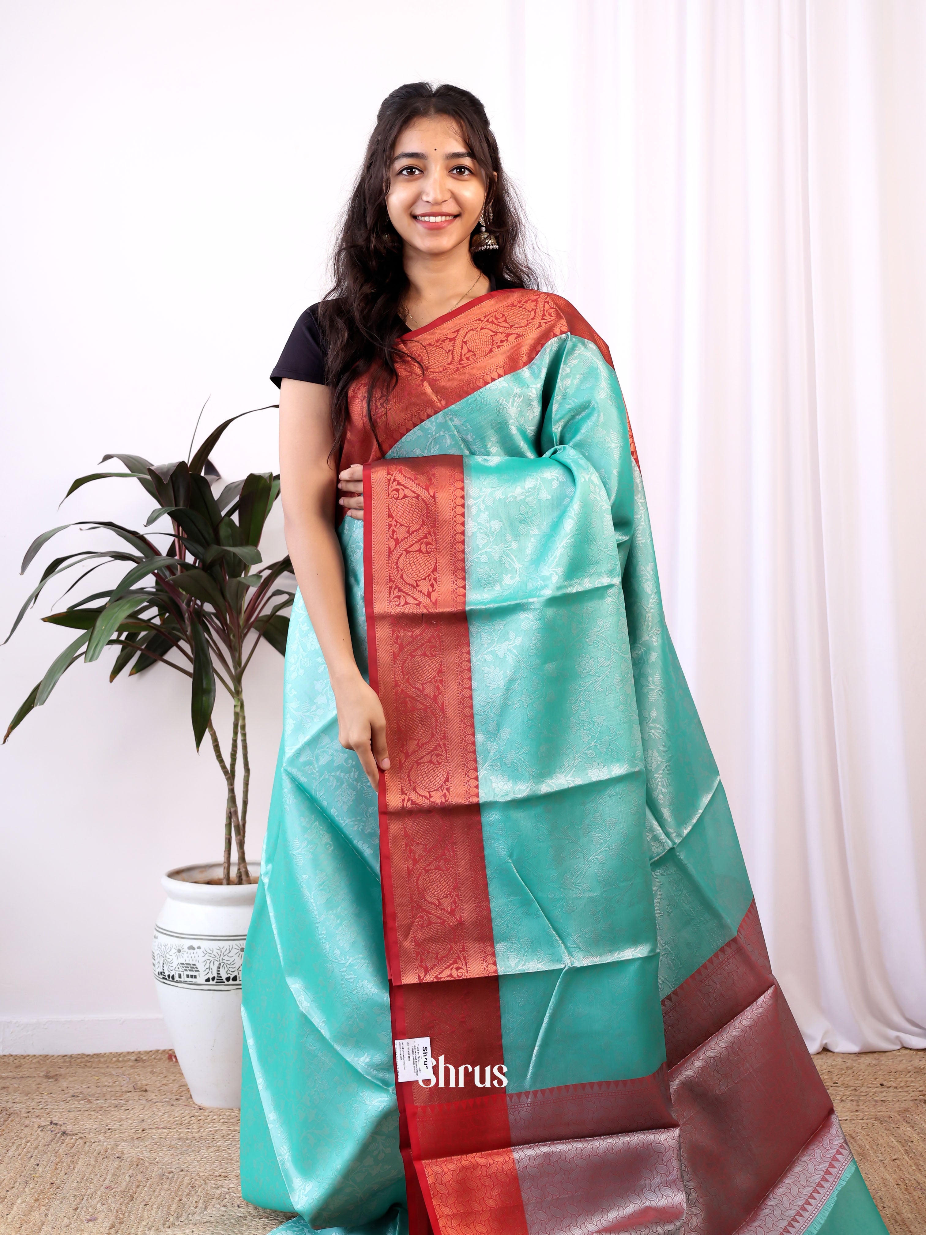 Teal & Maroon - Tanchoi Saree - Shop on Shrus.com