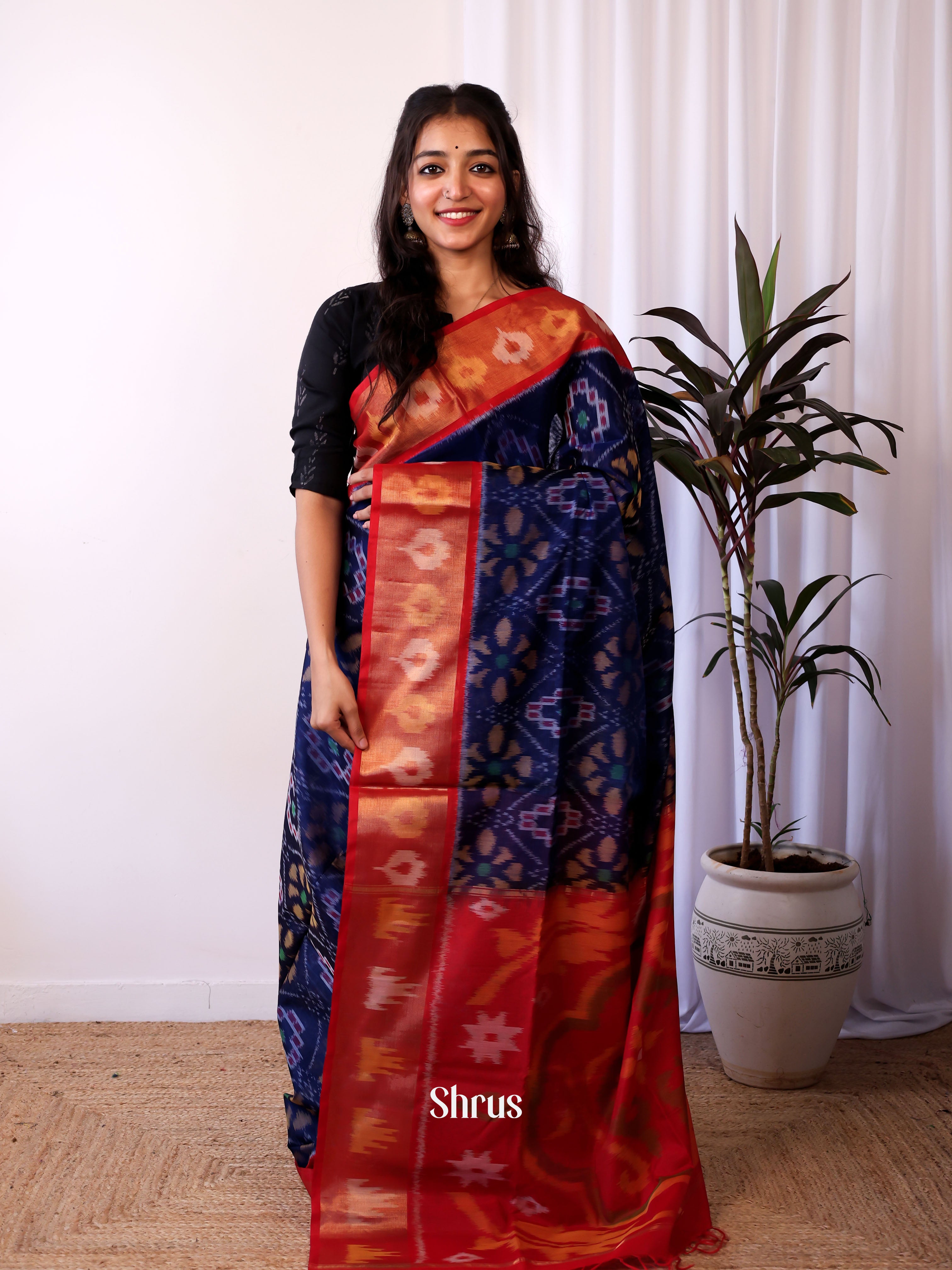 Blue & Red - Pochampally sico Saree - Shop on Shrus.com
