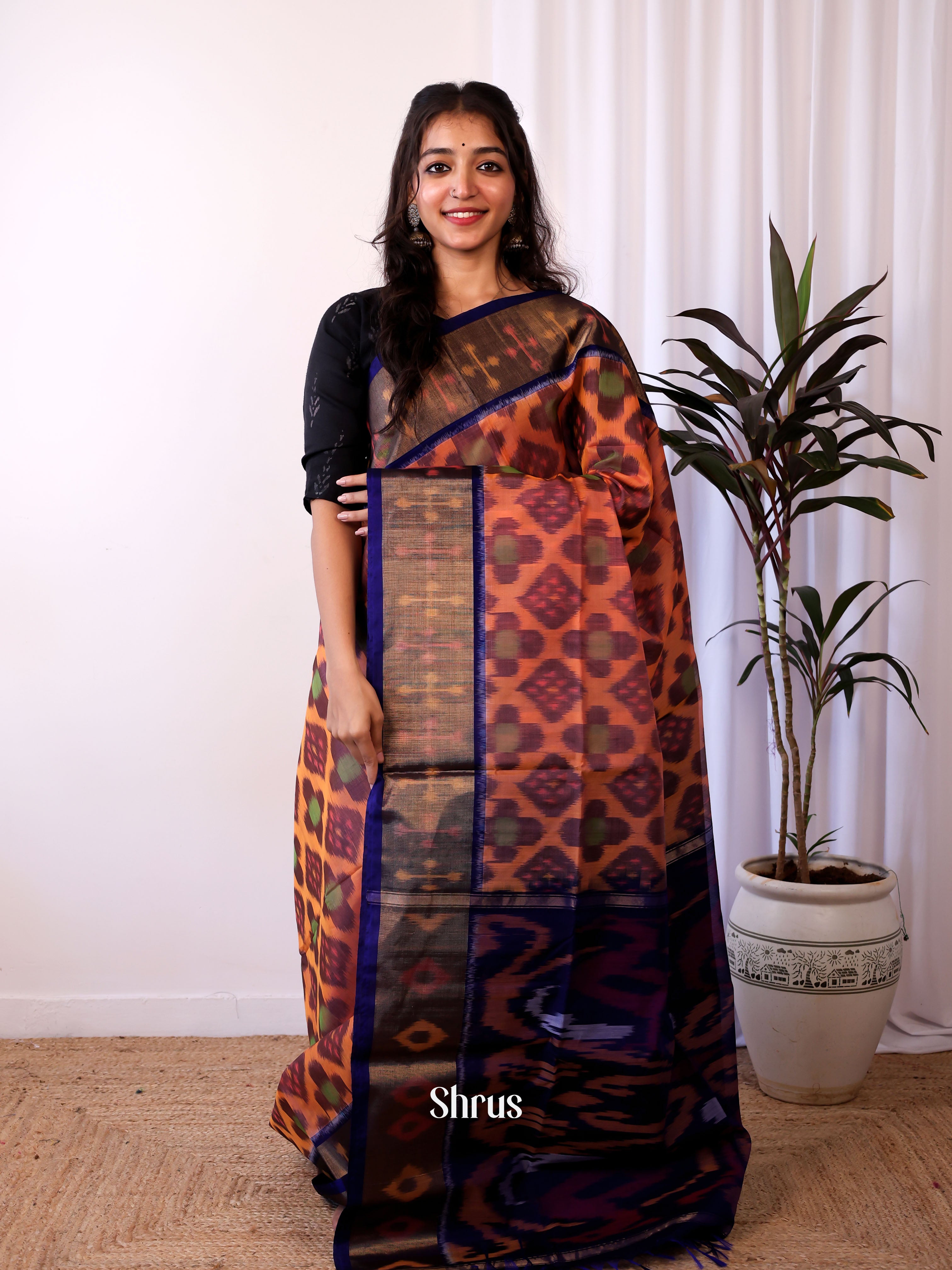 Brown & Purple - Pochampally sico Saree - Shop on Shrus.com