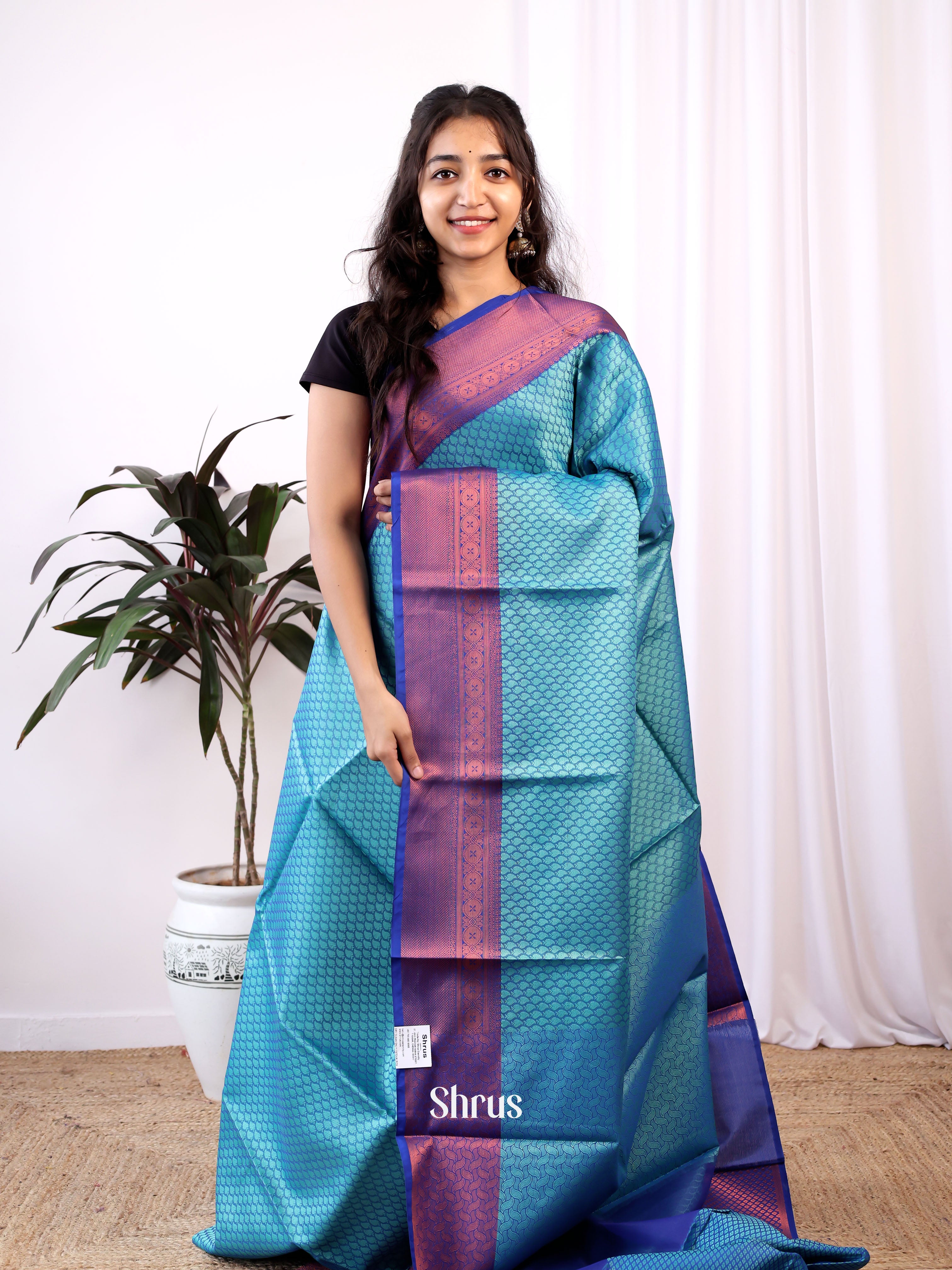 Teal & Blue - Tanchoi Saree - Shop on Shrus.com