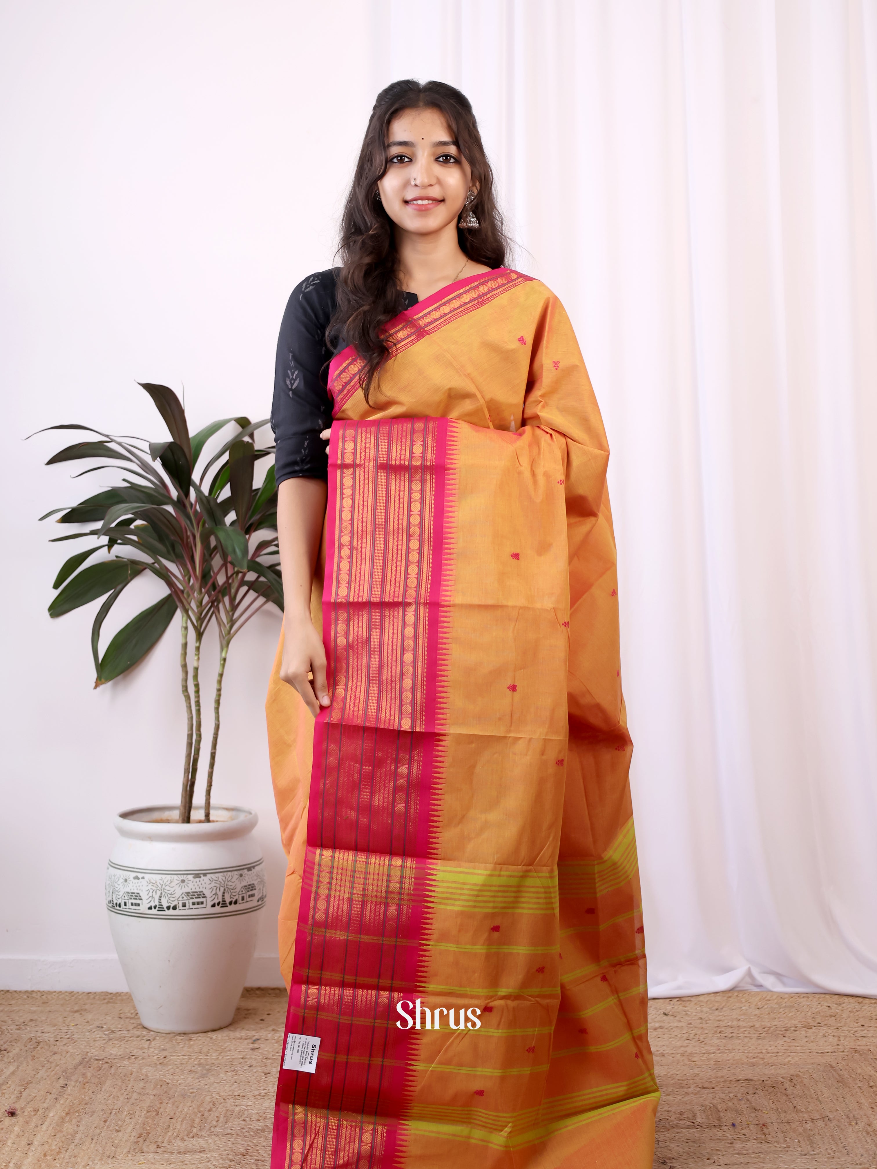 Orange & Pink - Chettinad Cotton Saree - Shop on Shrus.com