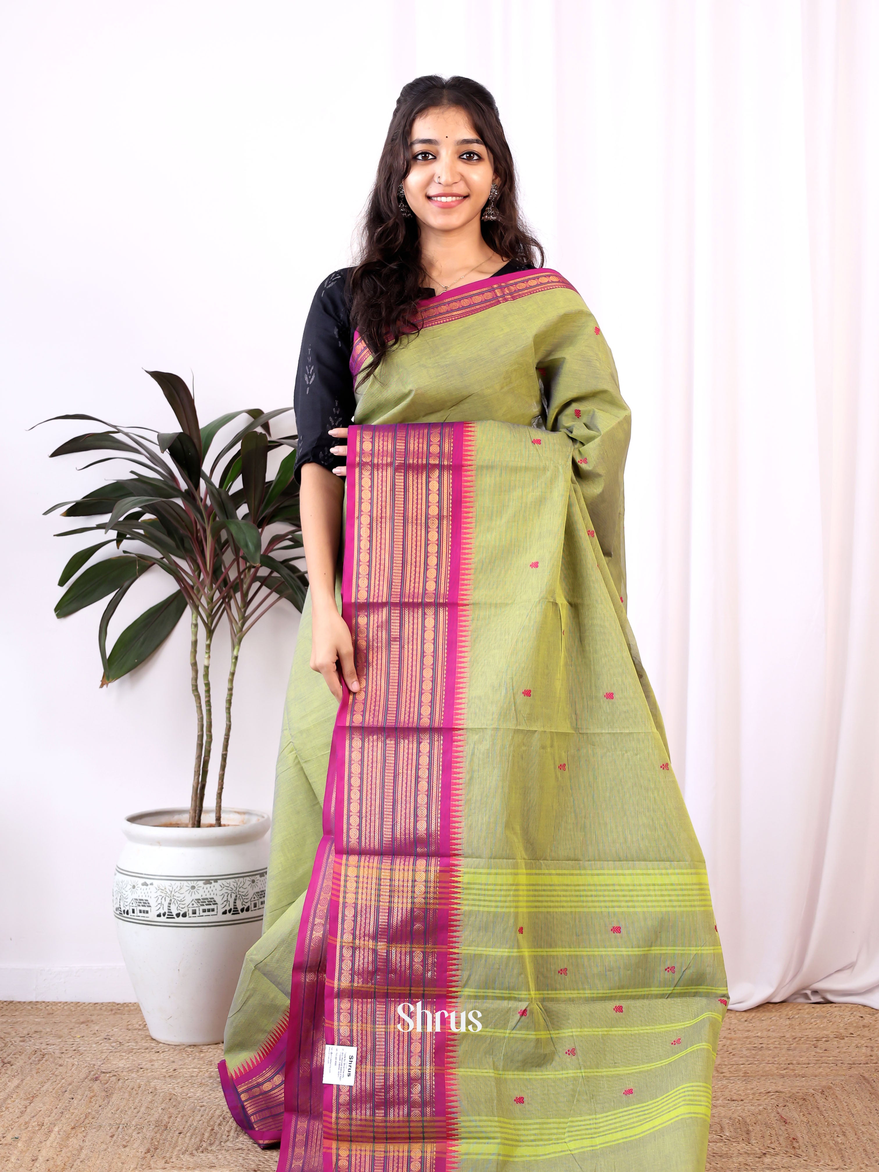 Green & Pink- Chettinad Cotton Saree - Shop on Shrus.com