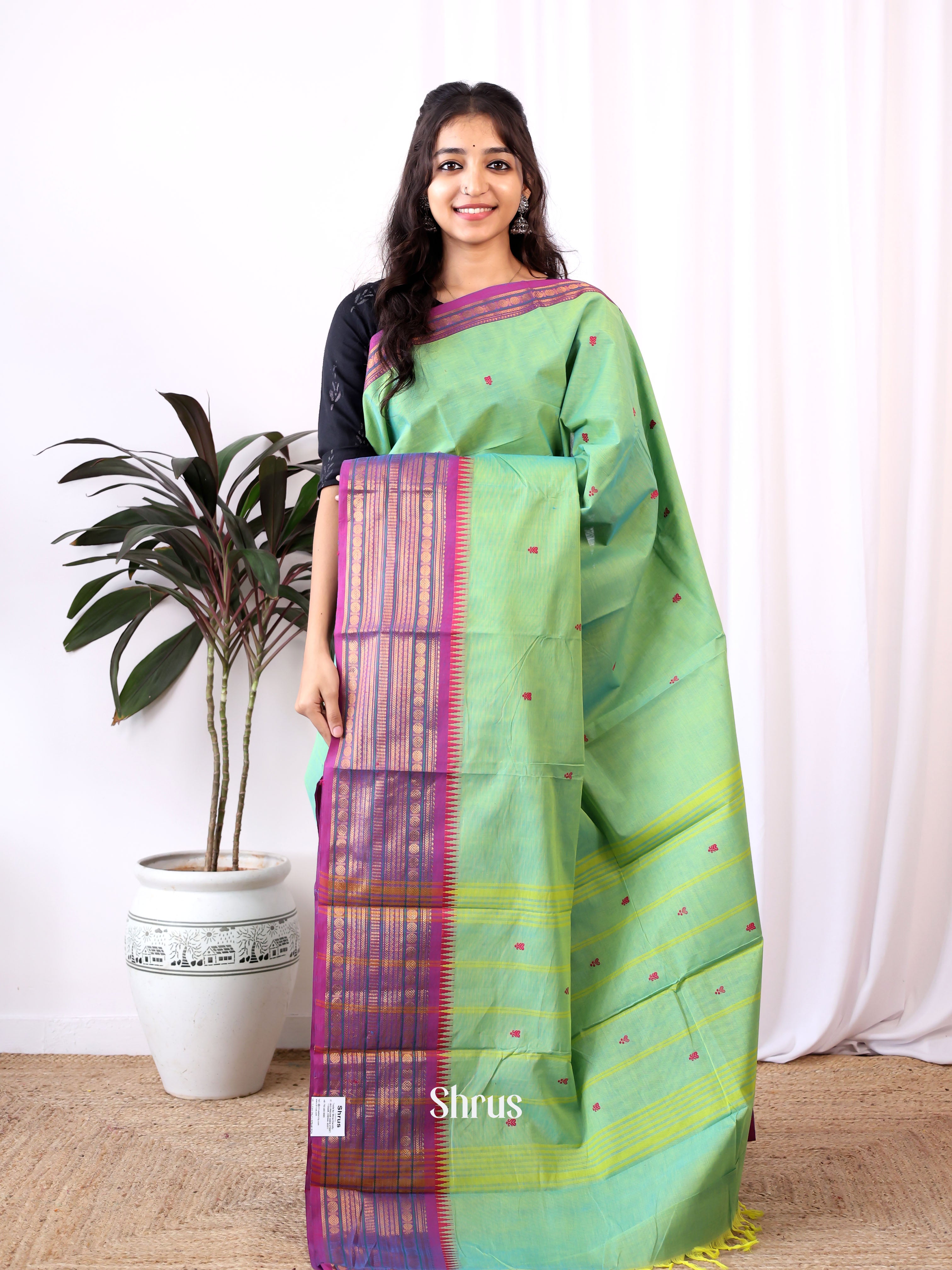 Green & Purple - Chettinad Cotton Saree - Shop on Shrus.com