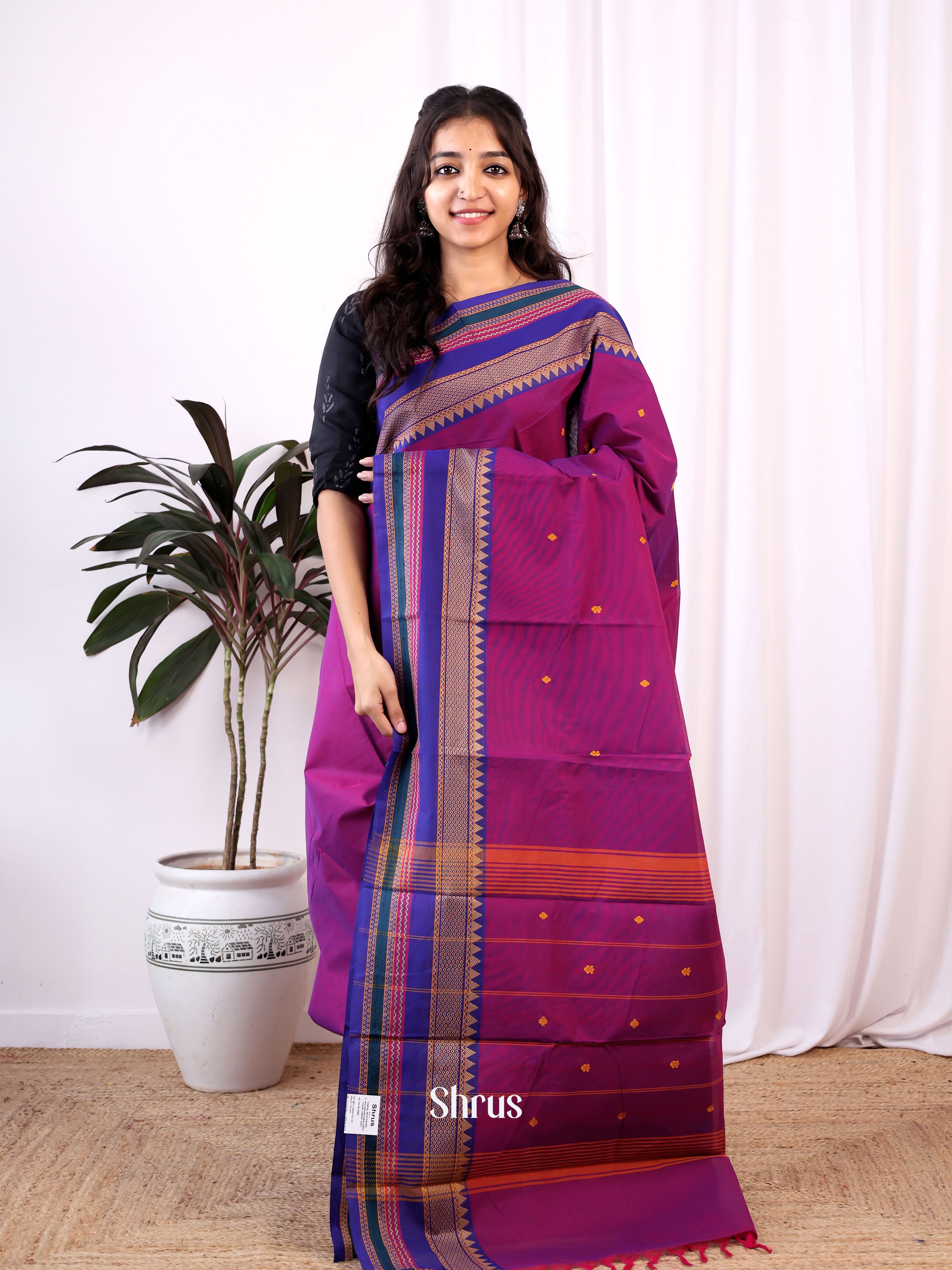 Majenta & Purple - Chettinad Cotton Saree - Shop on Shrus.com