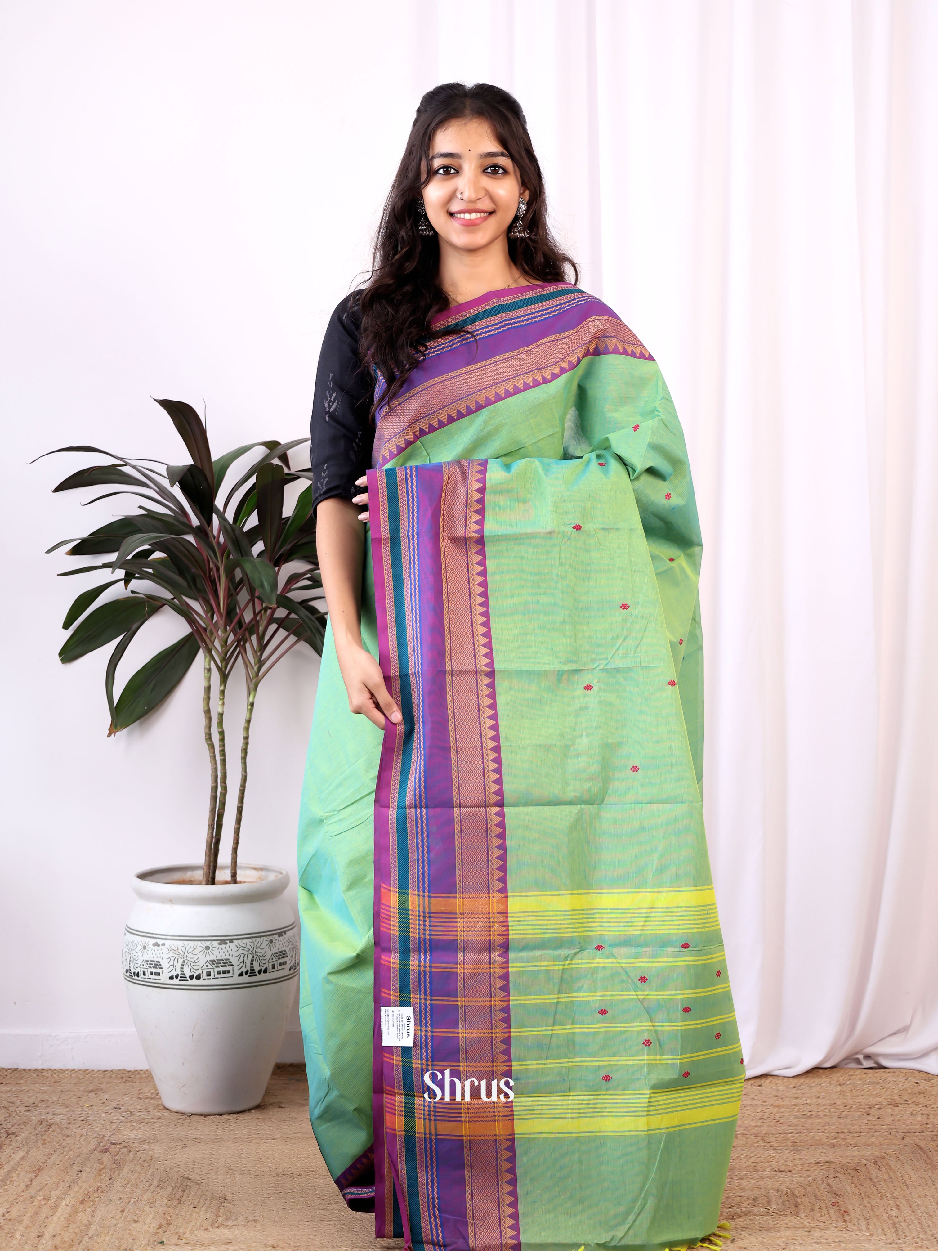 Green & Purple- Chettinad Cotton Saree - Shop on Shrus.com
