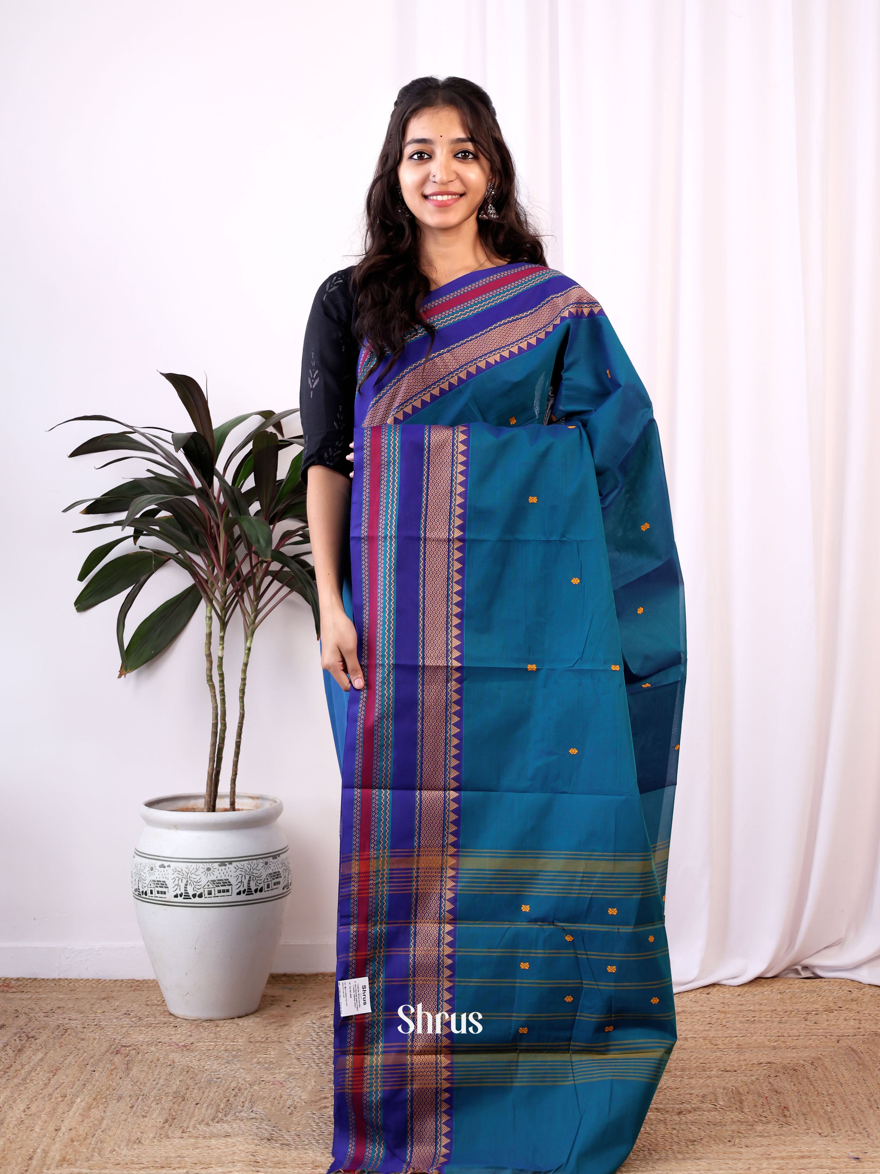 Blue - Chettinad Cotton Saree - Shop on Shrus.com