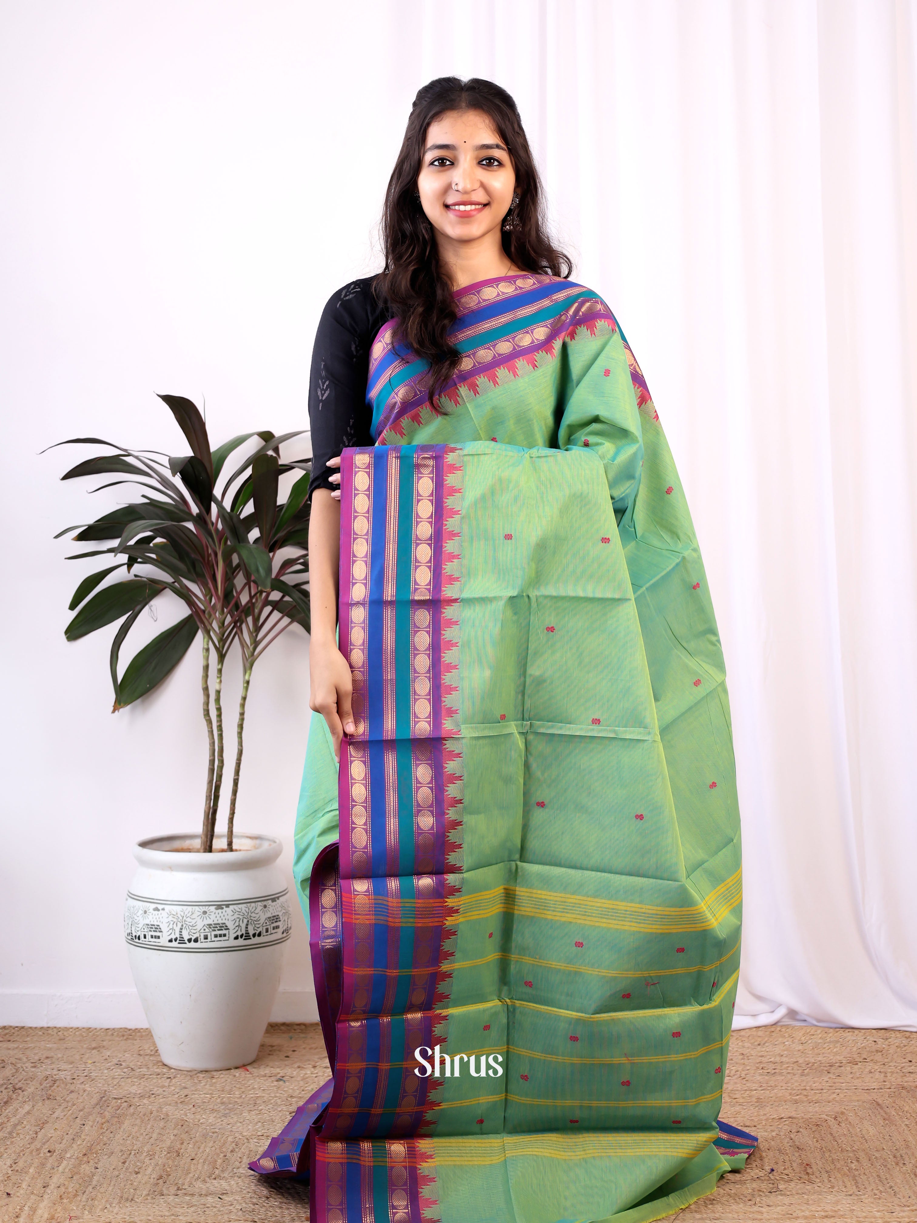 Green & Purple - Chettinad Cotton Saree - Shop on Shrus.com
