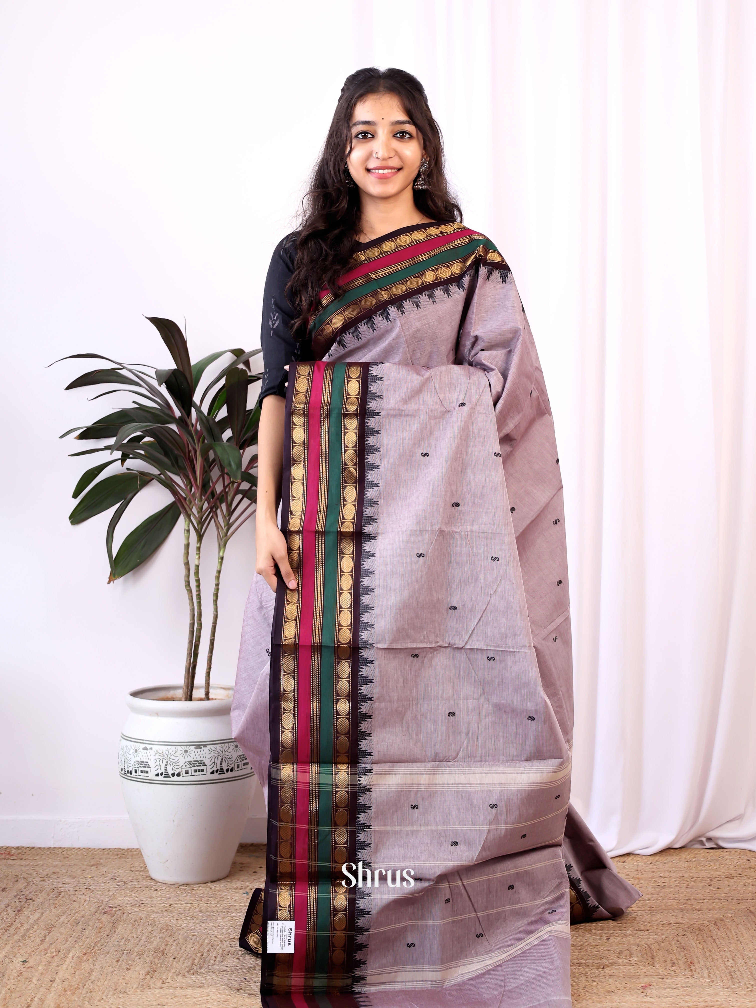 Lavender & Black - Chettinad Cotton Saree - Shop on Shrus.com
