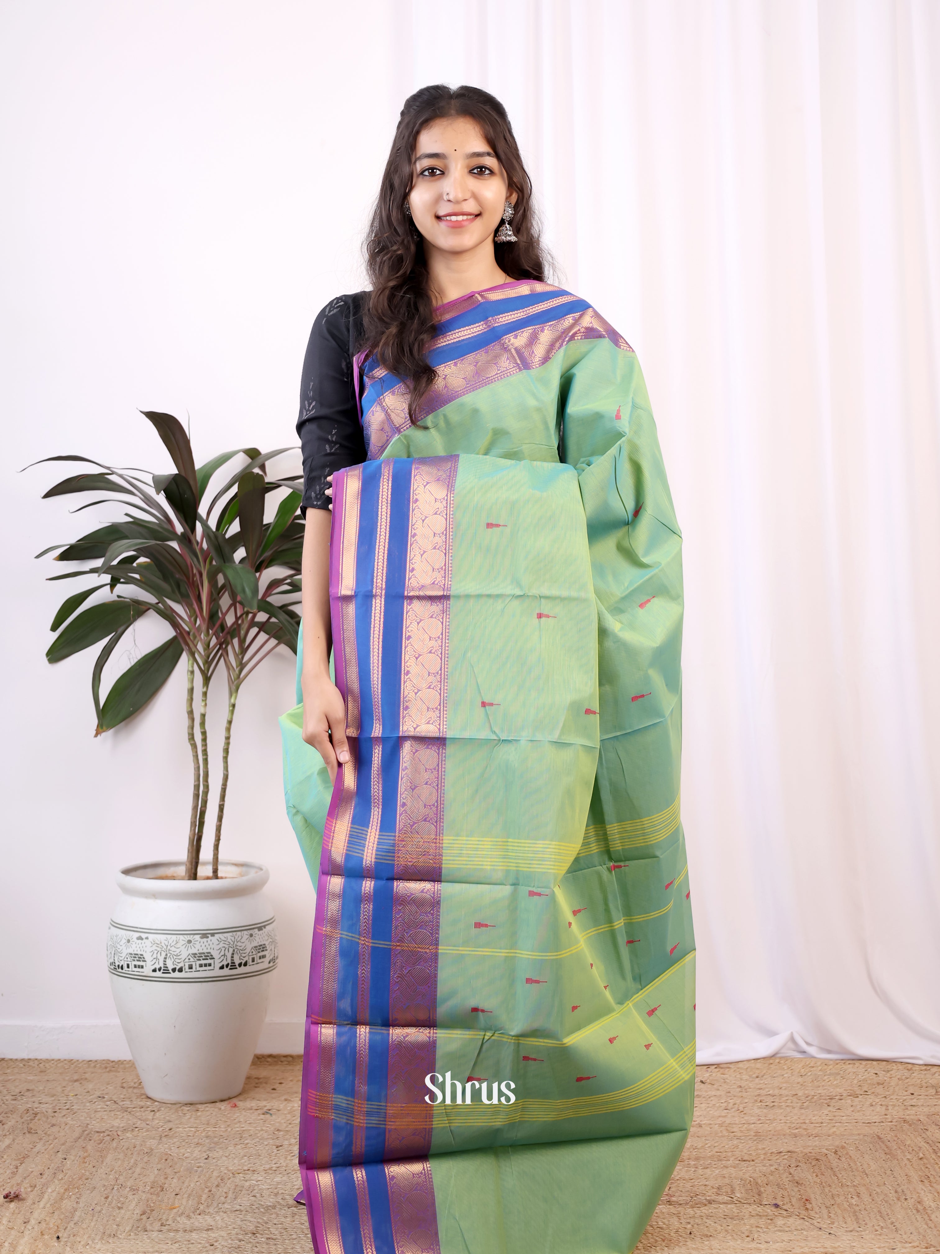 Green & Purple - Chettinad Cotton Saree - Shop on Shrus.com