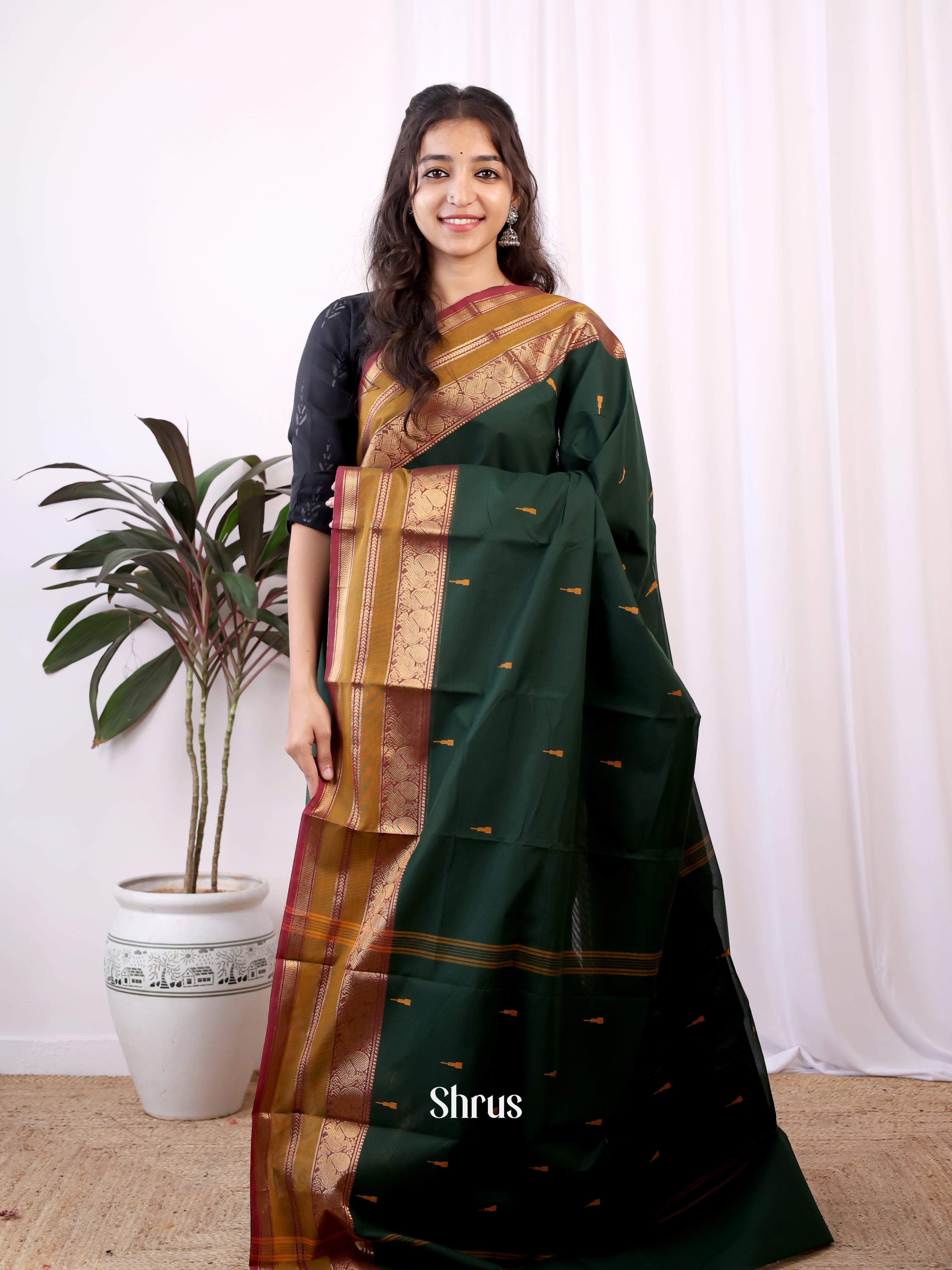 Green - Chettinad Cotton Saree - Shop on Shrus.com