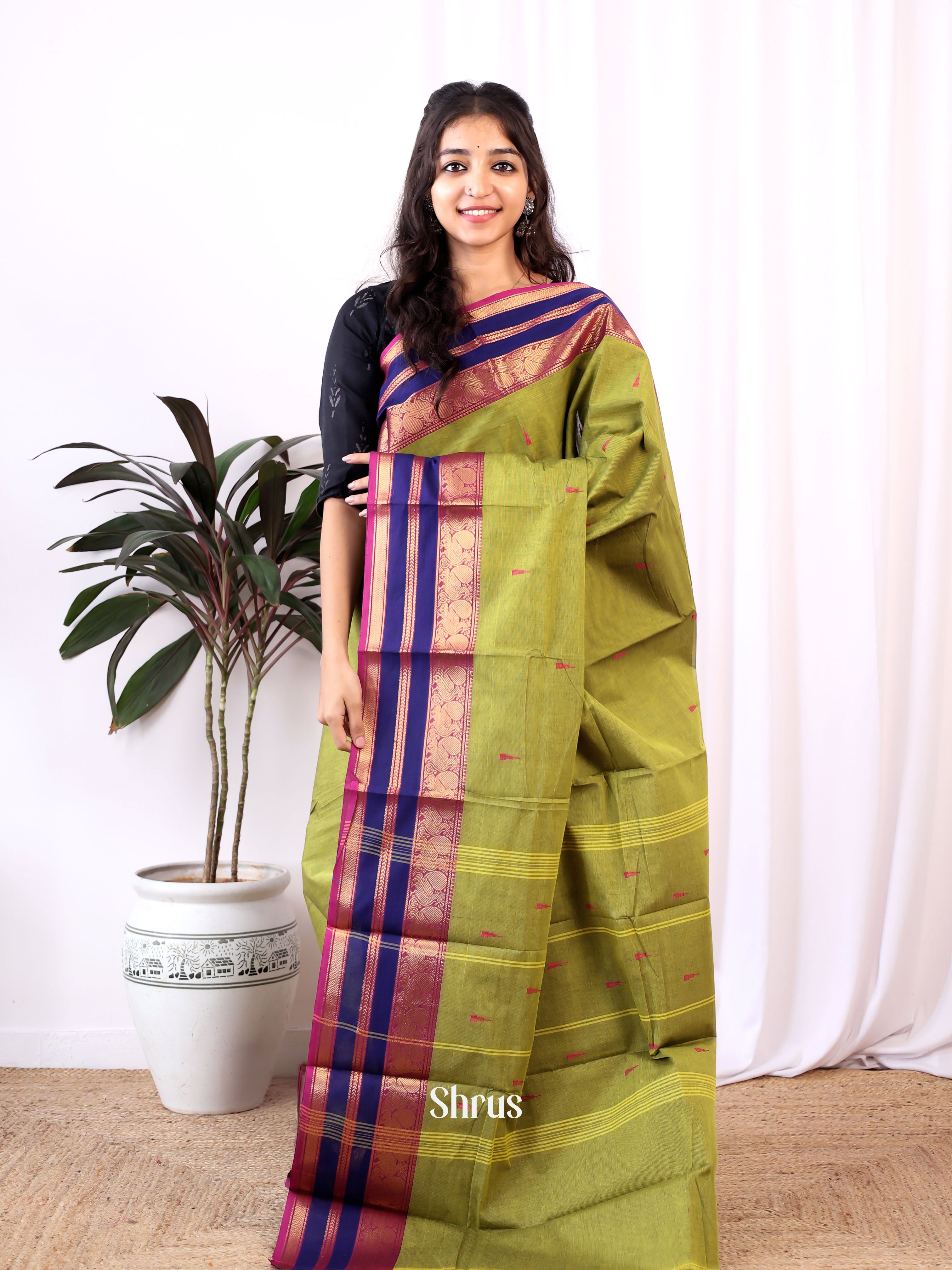 Green & Majenta - Chettinad Cotton Saree - Shop on Shrus.com