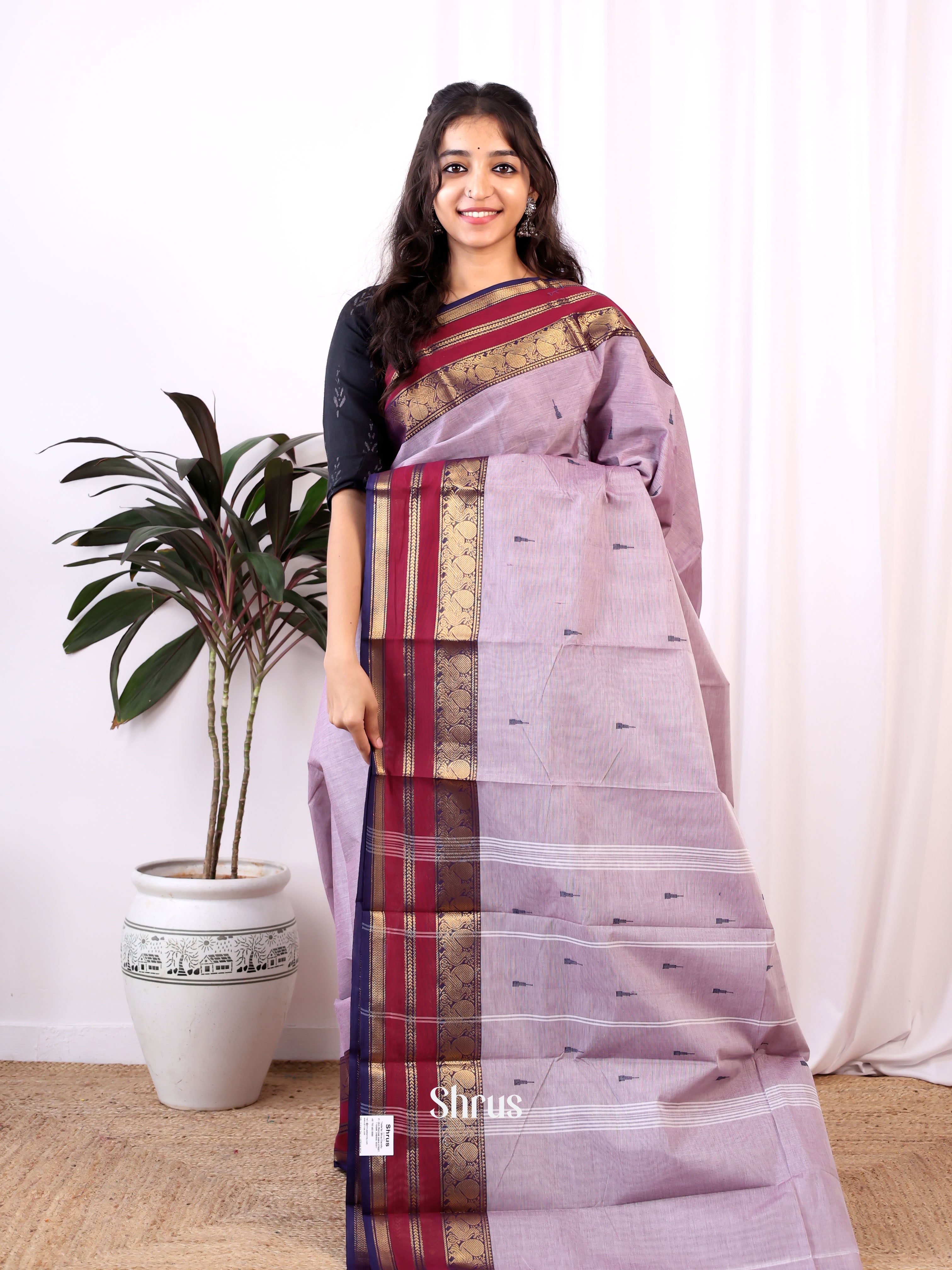 Mild Lavender & Violet - Chettinad Cotton Saree - Shop on Shrus.com