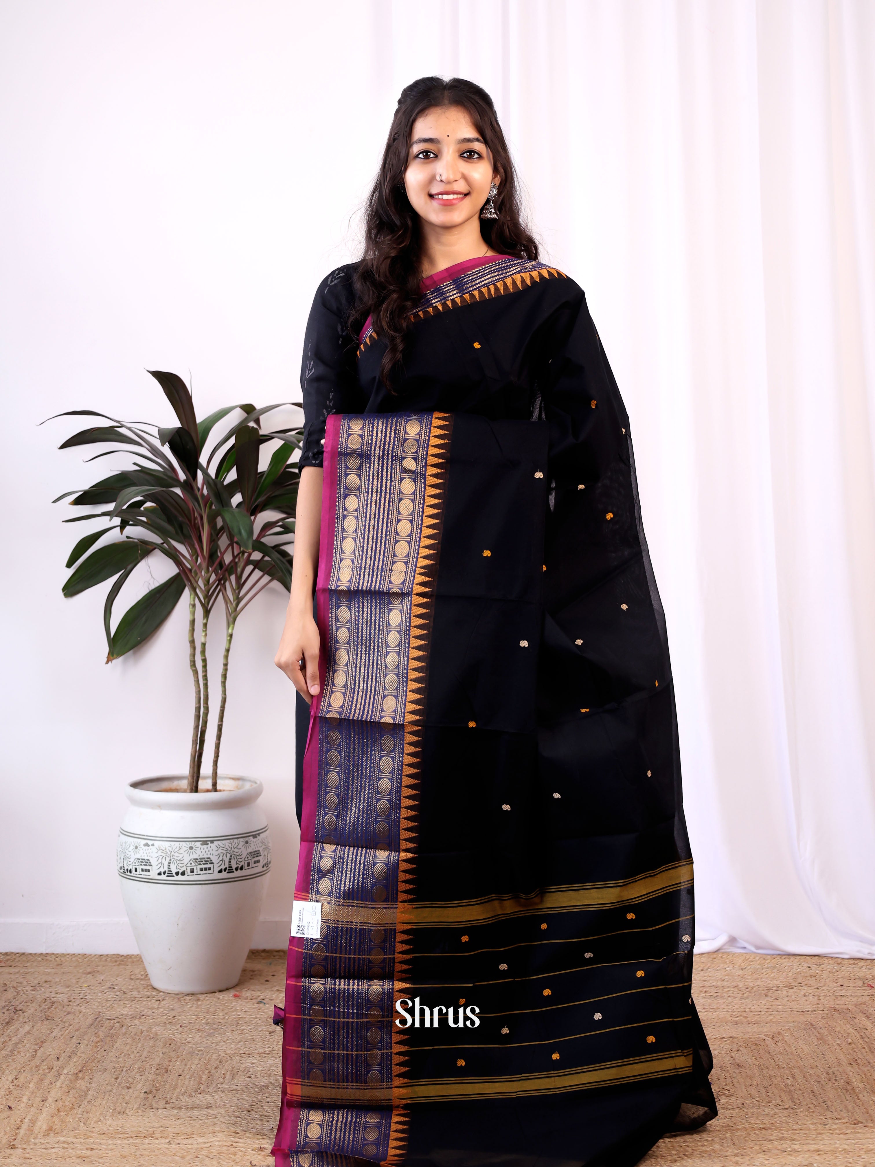 Black & Blue - Chettinad Cotton Saree - Shop on Shrus.com