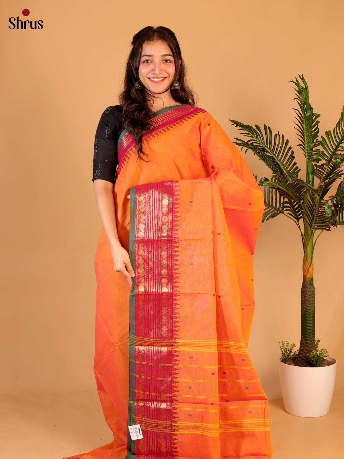 Orange & Pink - Chettinad Cotton Saree - Shop on Shrus.com