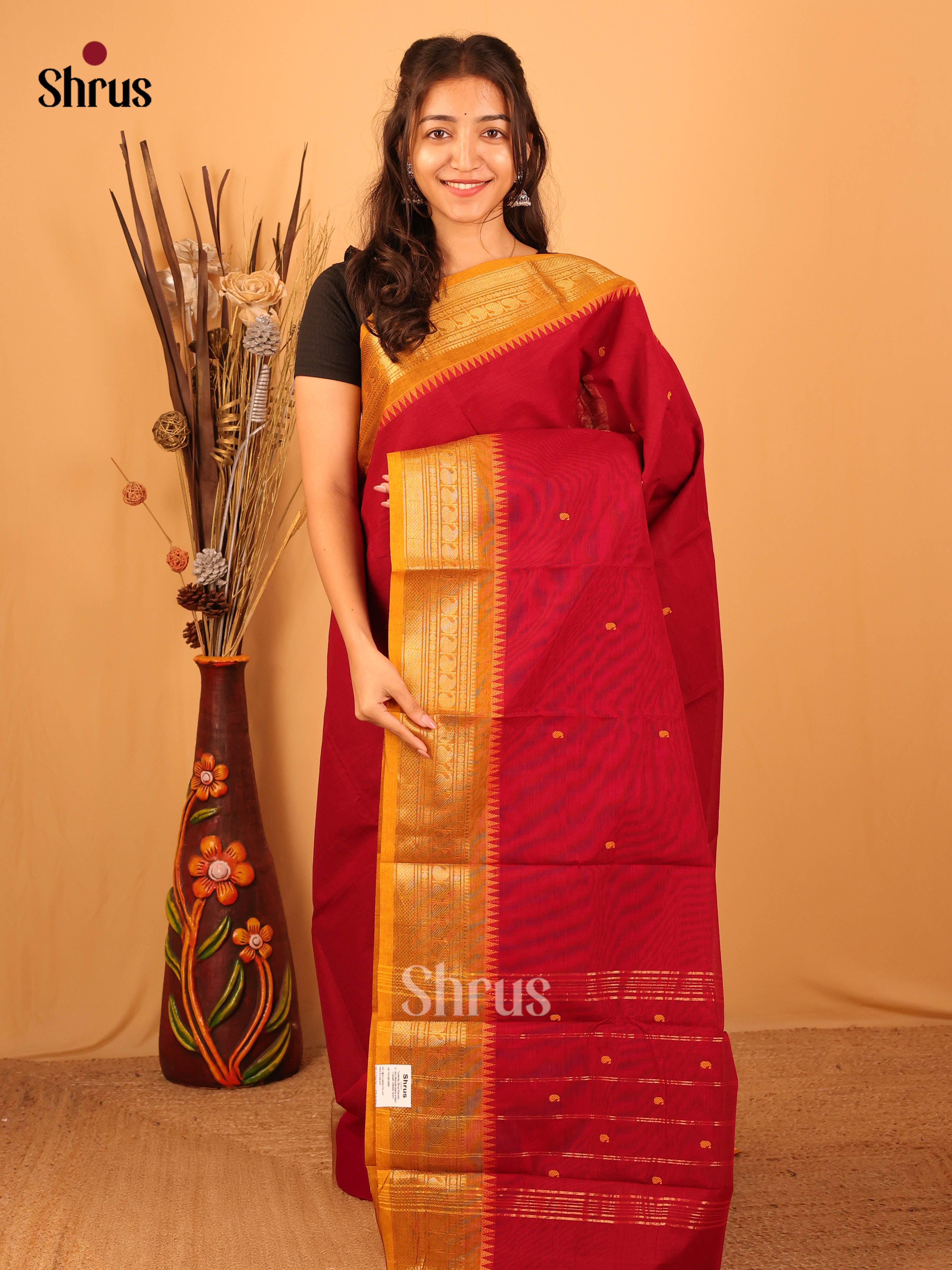 Red & Mustard - Chettinad Cotton Saree - Shop on Shrus.com
