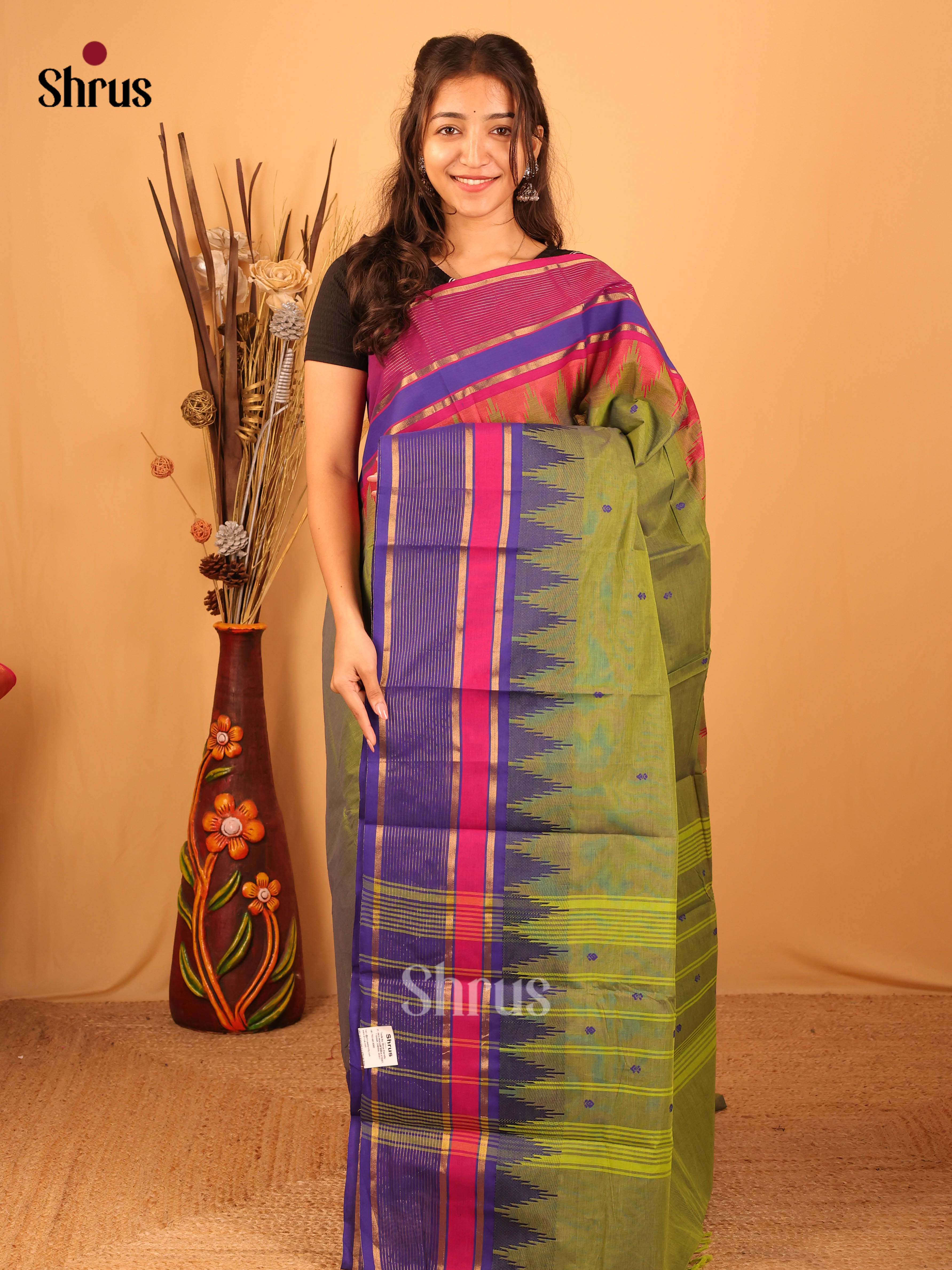 Green & Purple - Chettinad Cotton Saree - Shop on Shrus.com