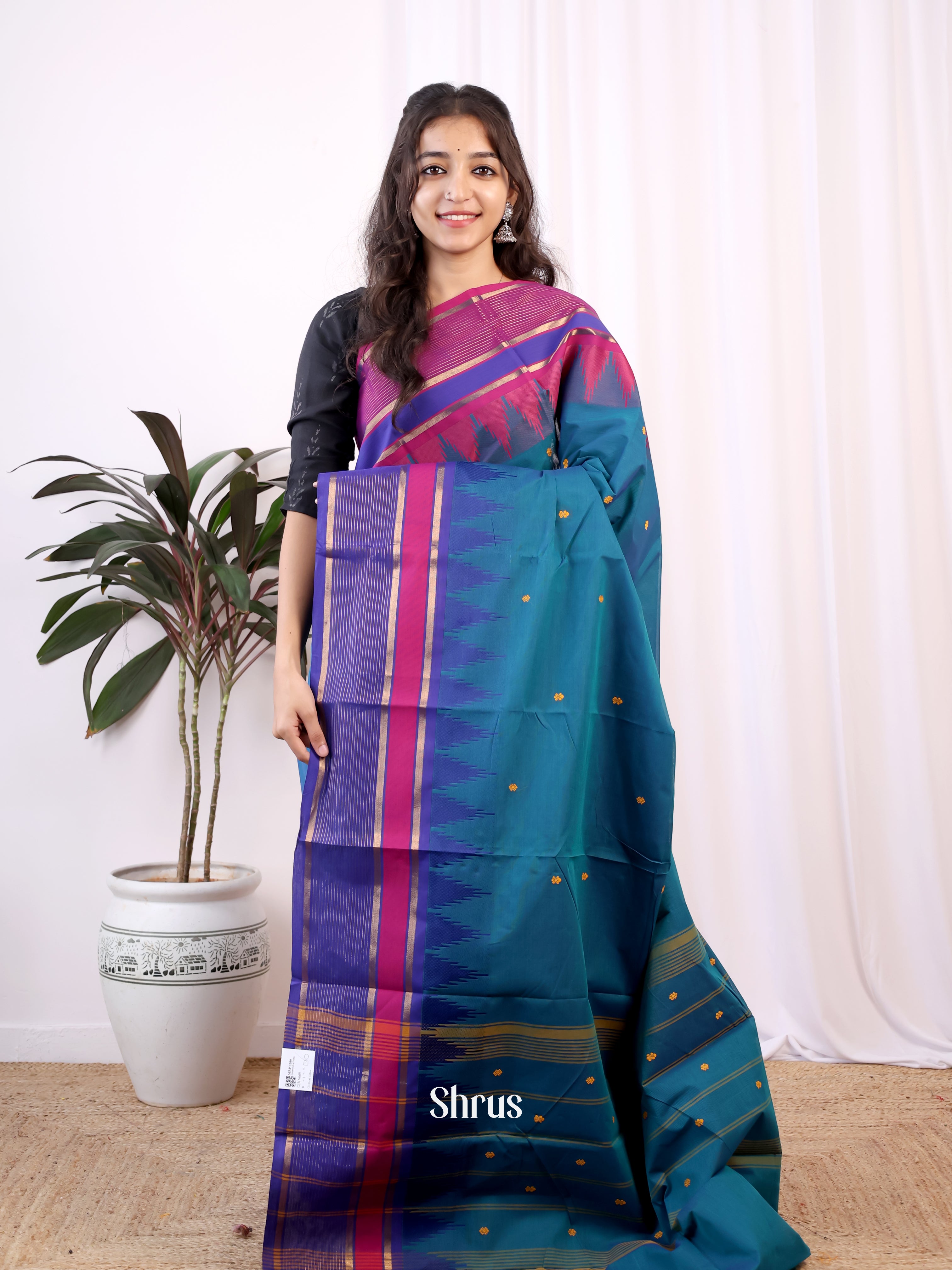 Blue & Purple - Chettinad Cotton Saree - Shop on Shrus.com