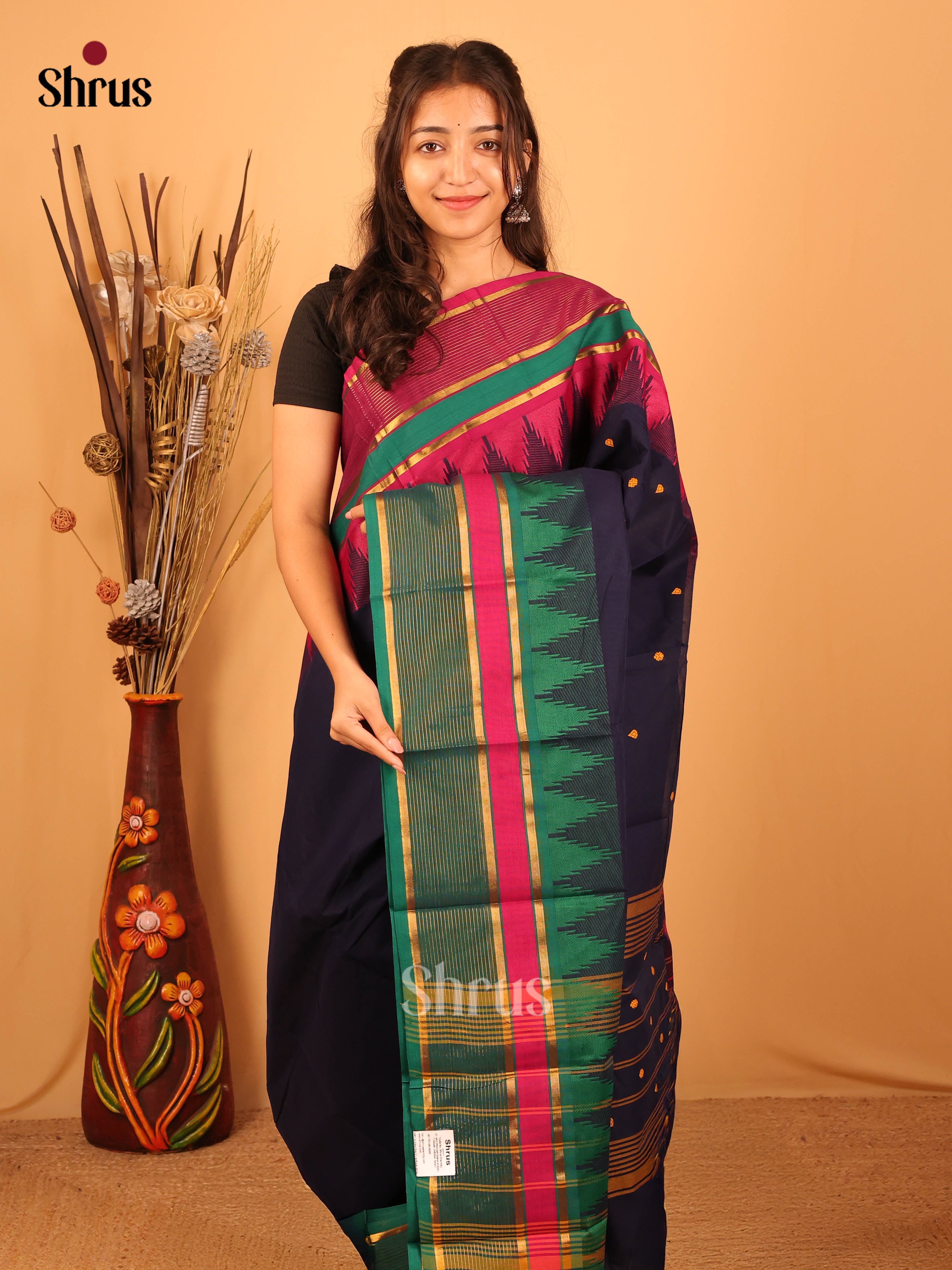 Blue & Green- Chettinad Cotton Saree - Shop on Shrus.com