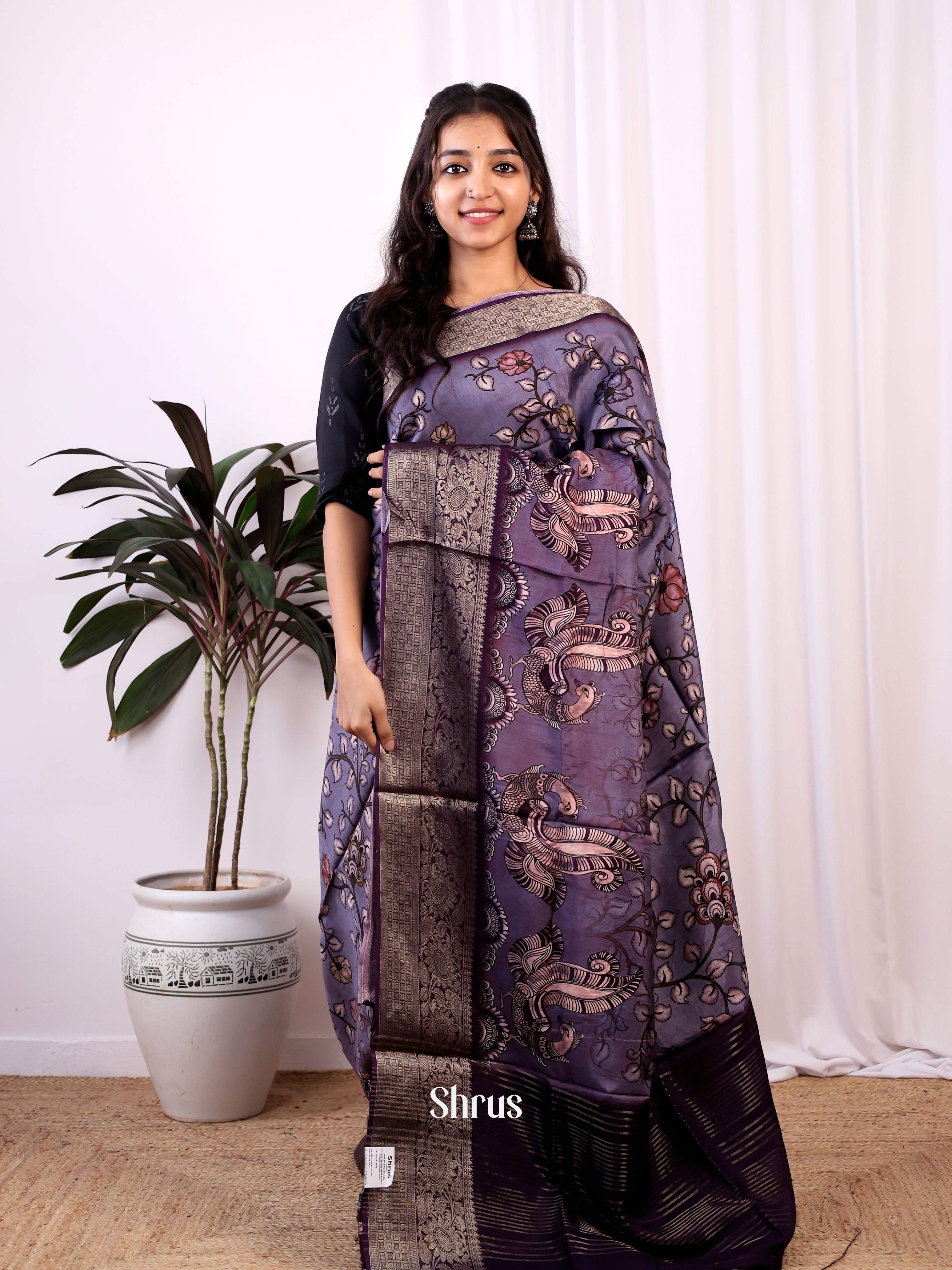 Purple- Semi Dola silk Saree - Shop on Shrus.com