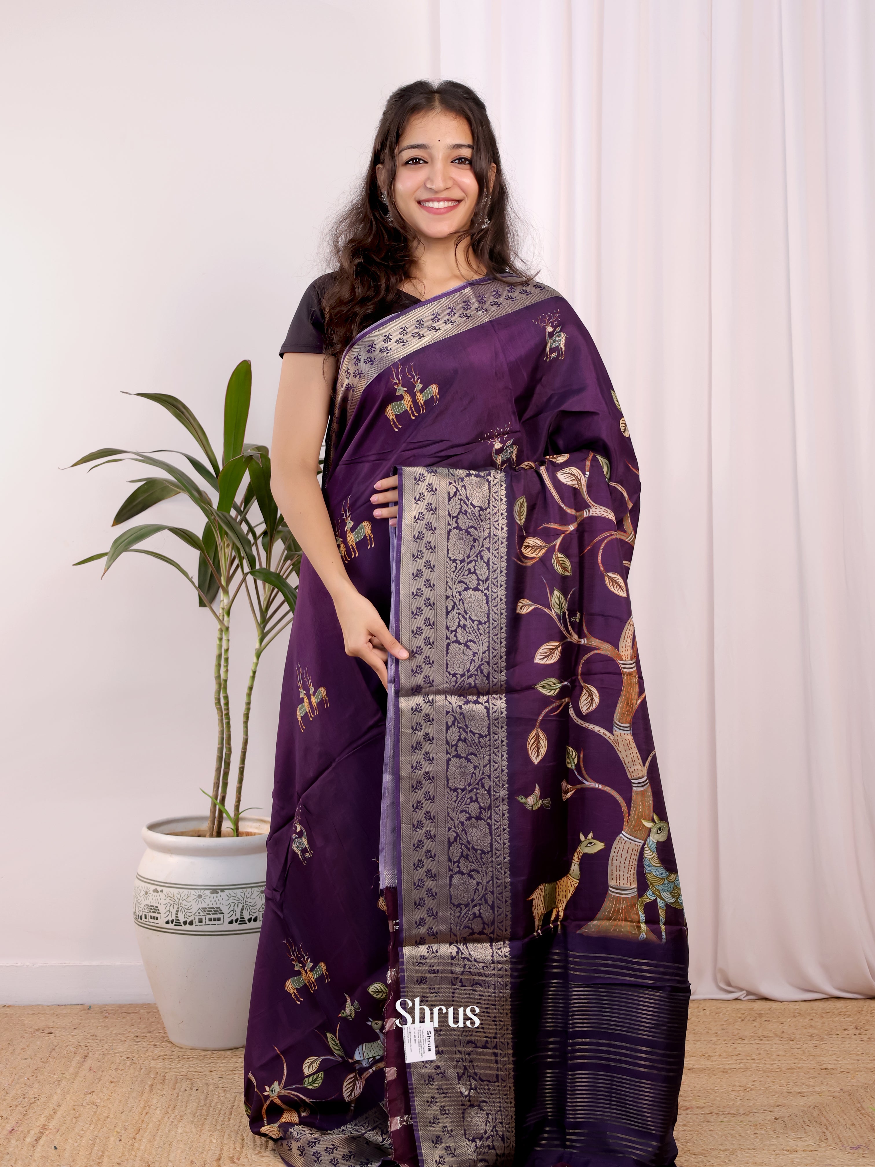 Purple - Semi Dola silk Saree - Shop on Shrus.com