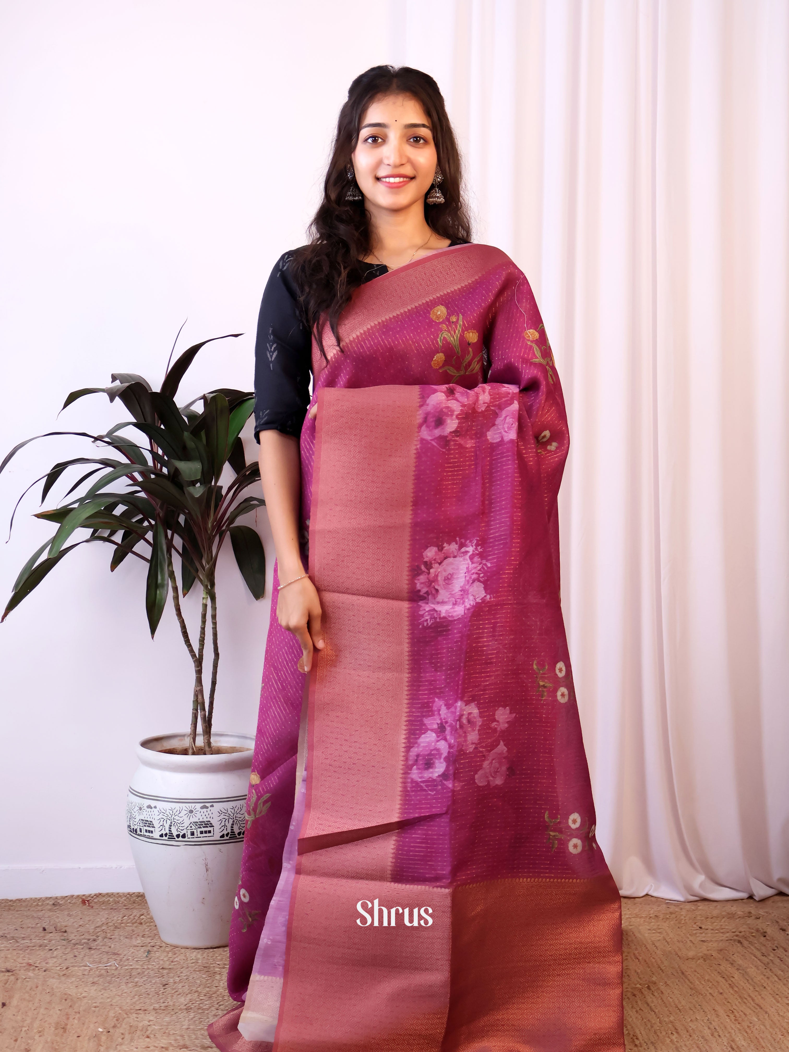 Majenta - Semi Jute Saree - Shop on Shrus.com