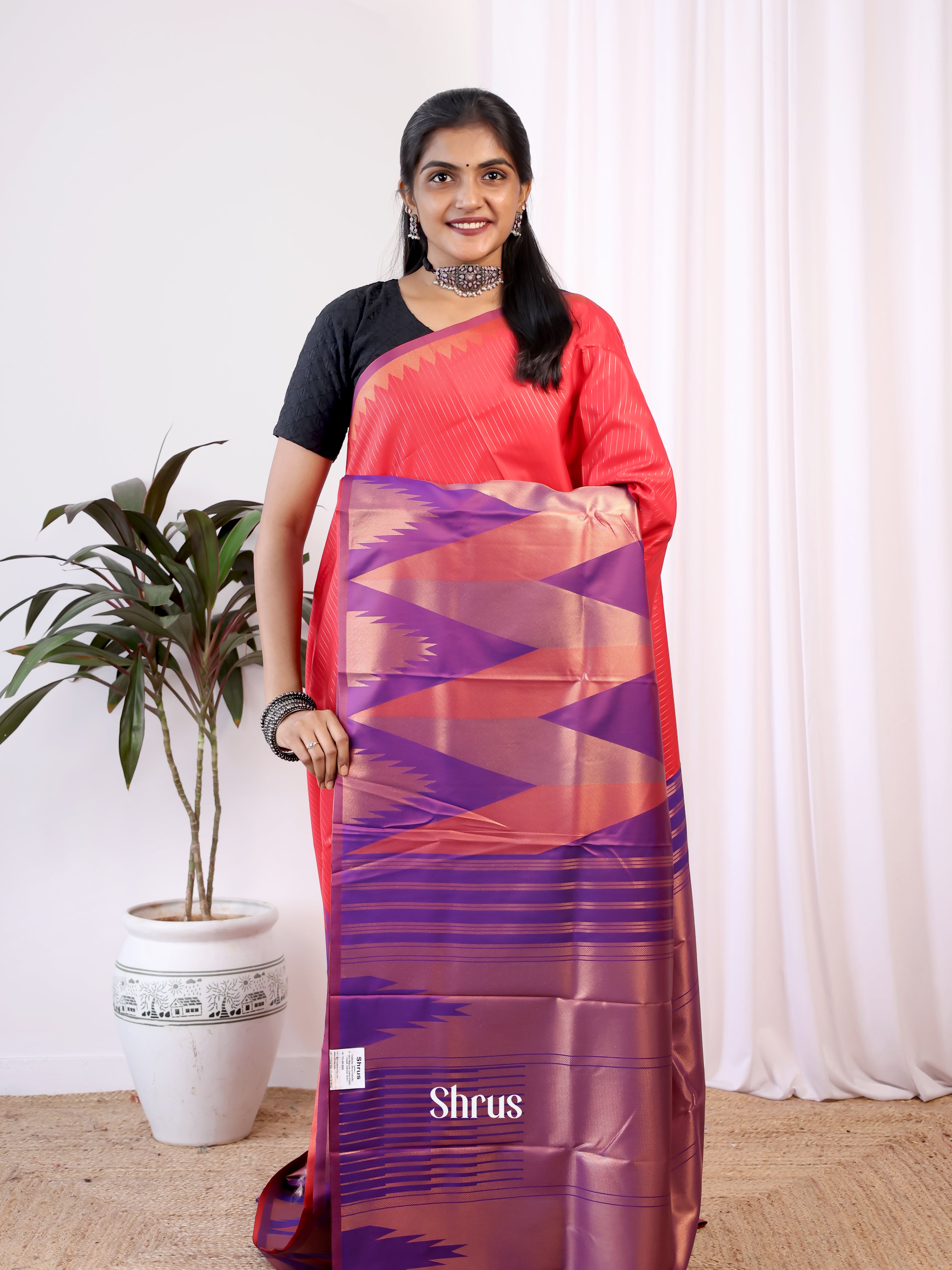 REd & Purple - Semi Kanchipuram Saree - Shop on Shrus.com