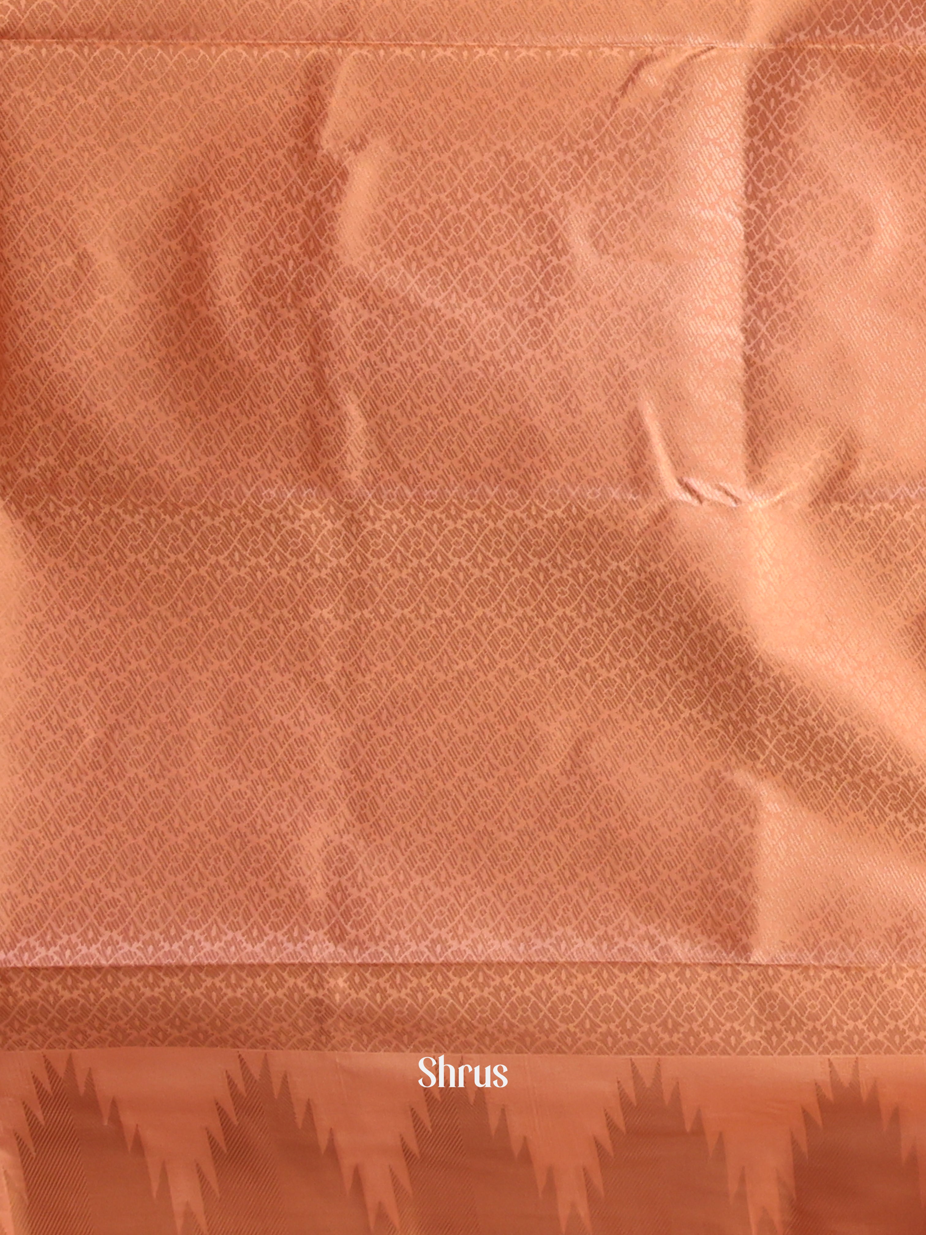 Pastel Bluish Green & Peach- Semi Kanchipuram Saree - Shop on Shrus.com
