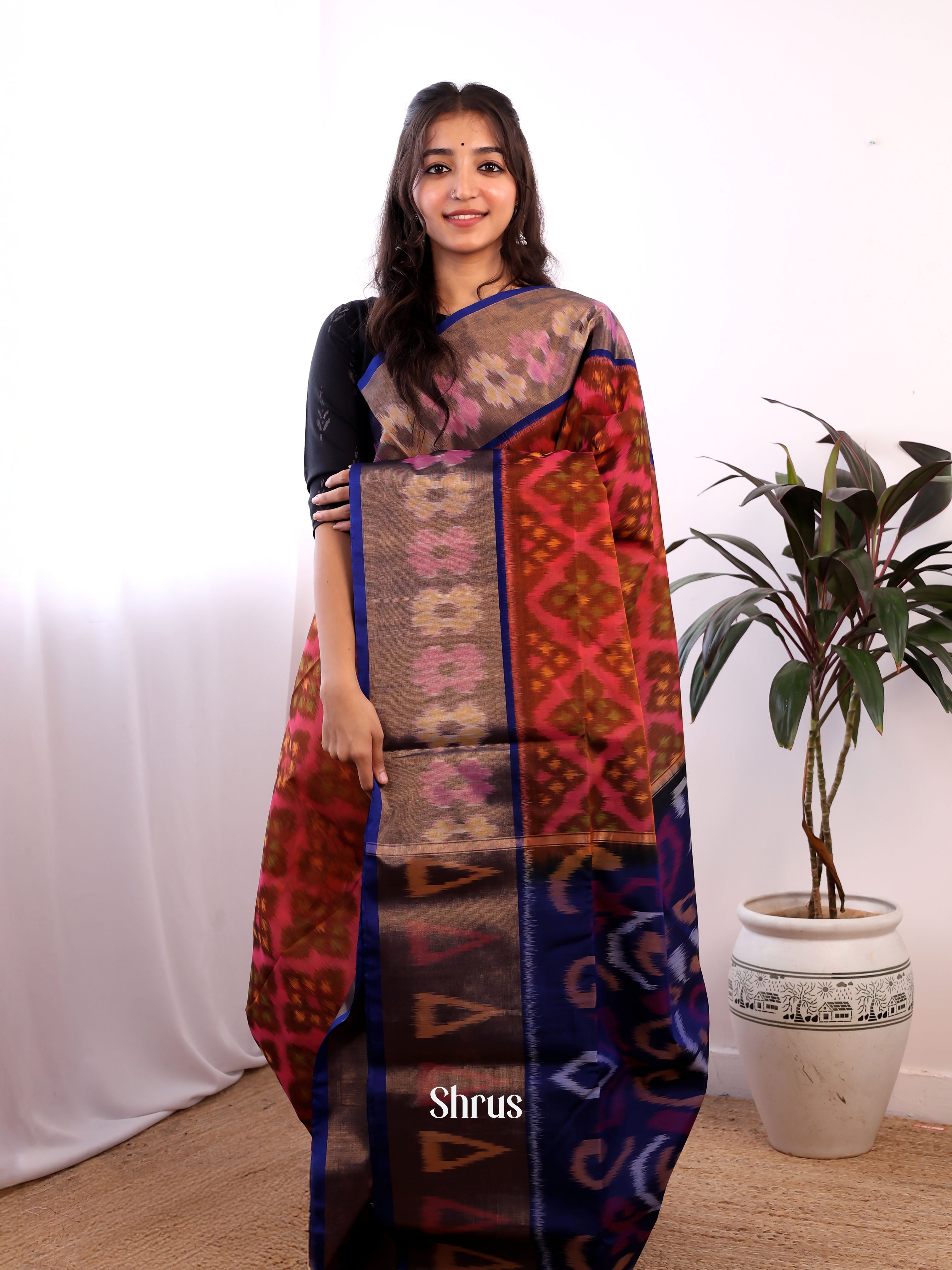 Brown & Blue - Pochampally sico Saree - Shop on Shrus.com